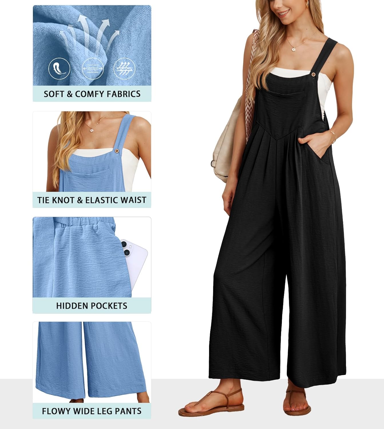 Thumbnail 3 de IWOLLENCE Women's Summer Jumpsuits Boho Wide Leg Overalls with Pockets
