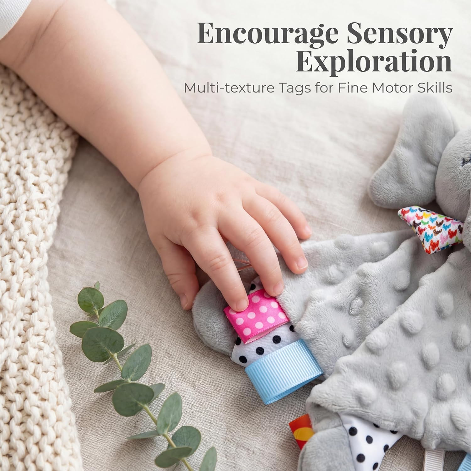 Thumbnail 6 de UNMOT Baby Comforters Blanket – grey elephant newborn soft touch comforter with taggies teether