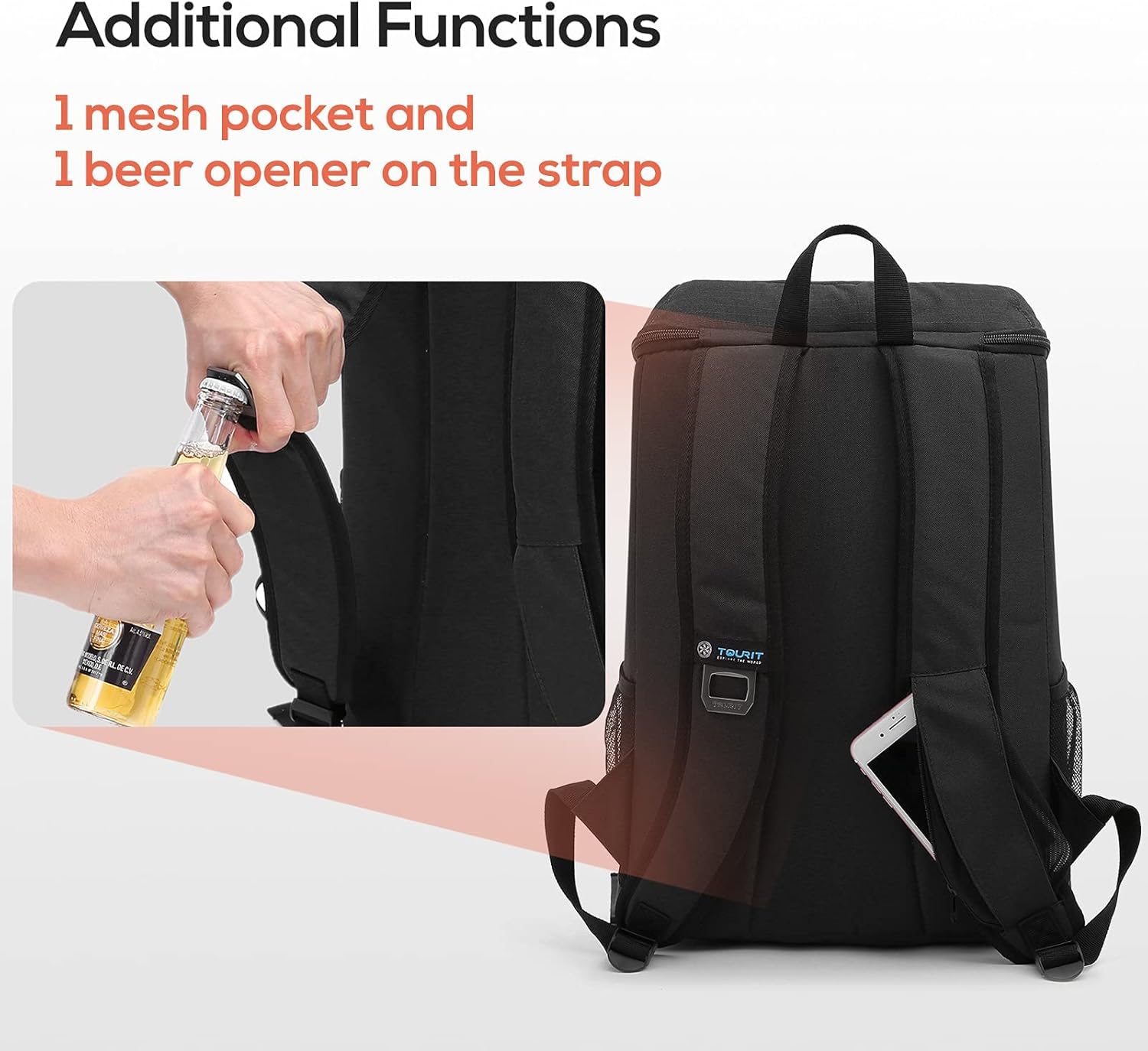 Detalle de TOURIT Kühlrucksack 28L – leichter Rucksack mit Flaschenöffner (für ca. 30 Dosen)