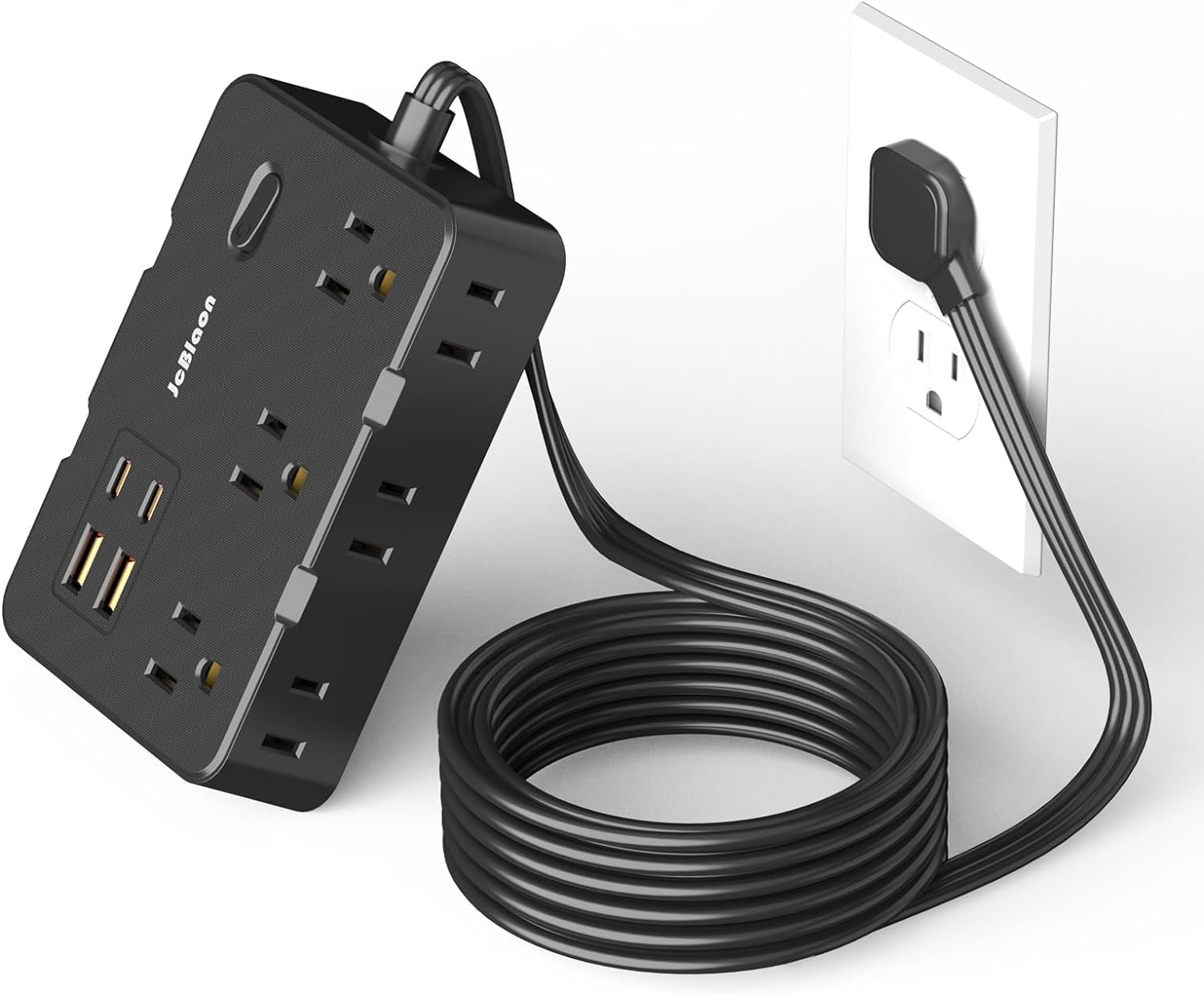 Detalle de JcBlaon QT660 Flat Plug Surge Protector, 6 Outlets, 4 USB Ports, 1050J