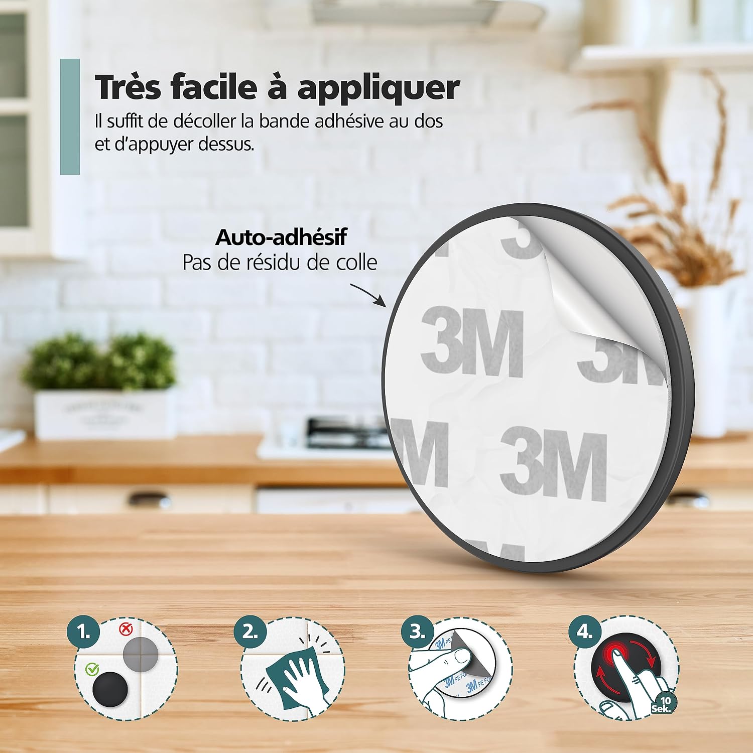 Detalle de virea lot de butées de porte 40 x 8 mm noir – butoirs muraux autocollants pour protéger murs et meubles