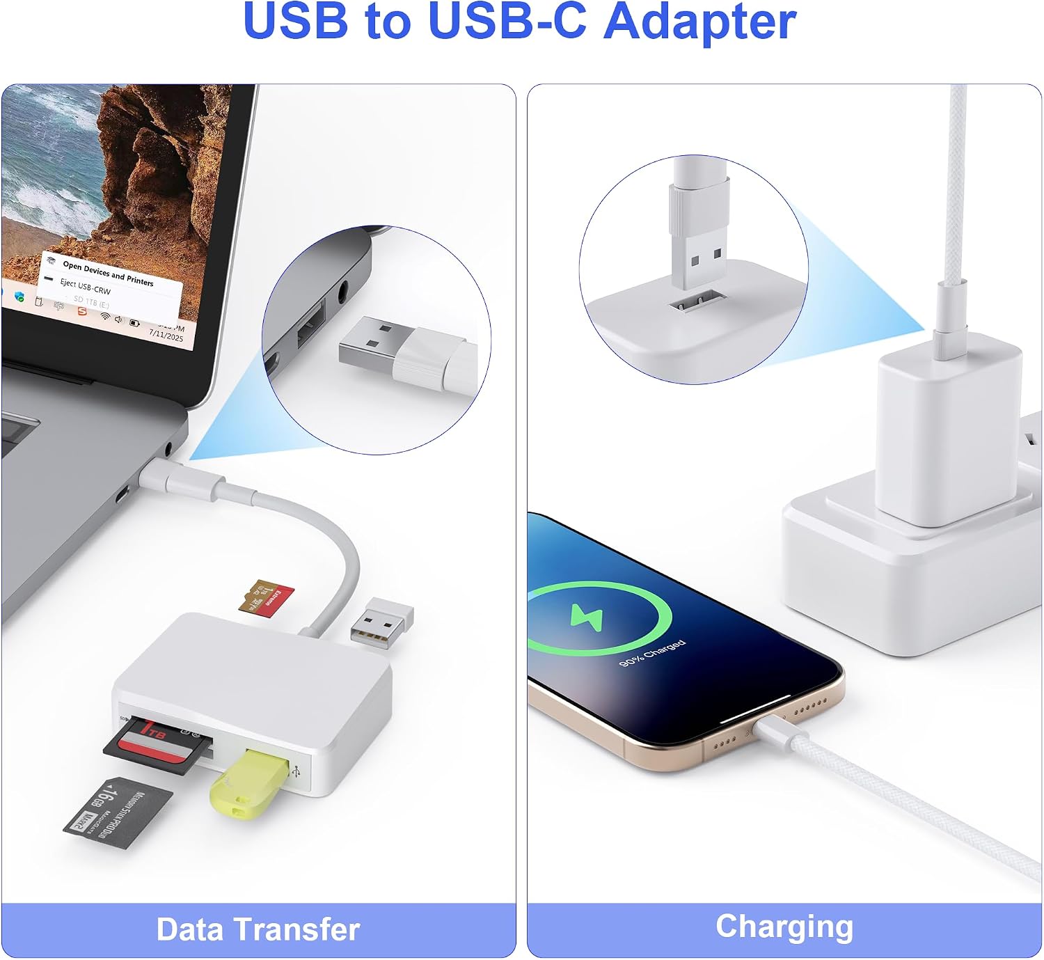 Detalle de Xoqby XC5U-W 5-in-1 USB-C Card Reader with SD, MicroSD and Dual USB-A