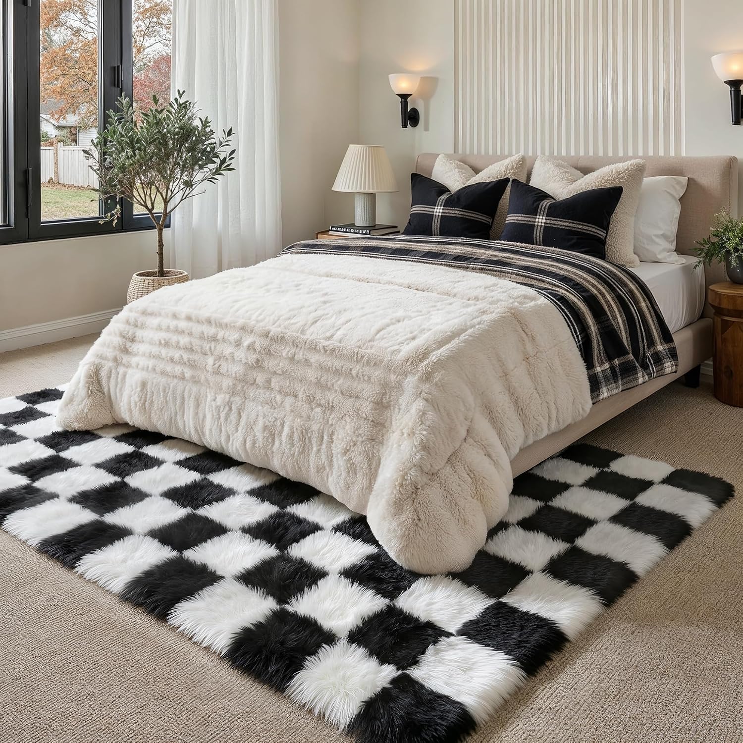 Detalle de HUGEAR X24IU0093 Shaggy Checkered Rug, 160 x 230 cm, Black and White