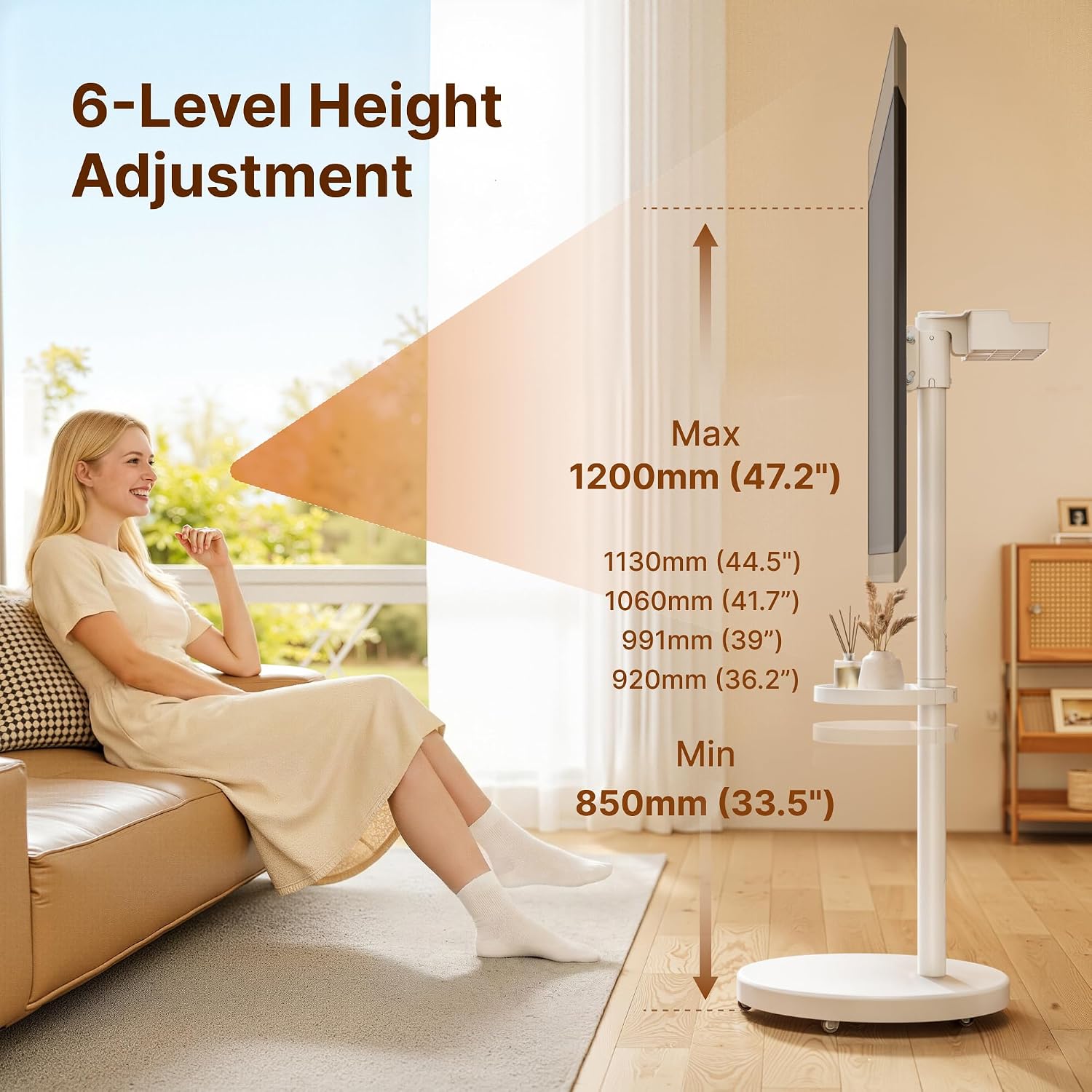 Thumbnail 1 de ECOTINY Rolling TV Stand with Wheels for 32–65 Inch TVs up to 40kg, White – Height Adjustable, Portrait to Landscape