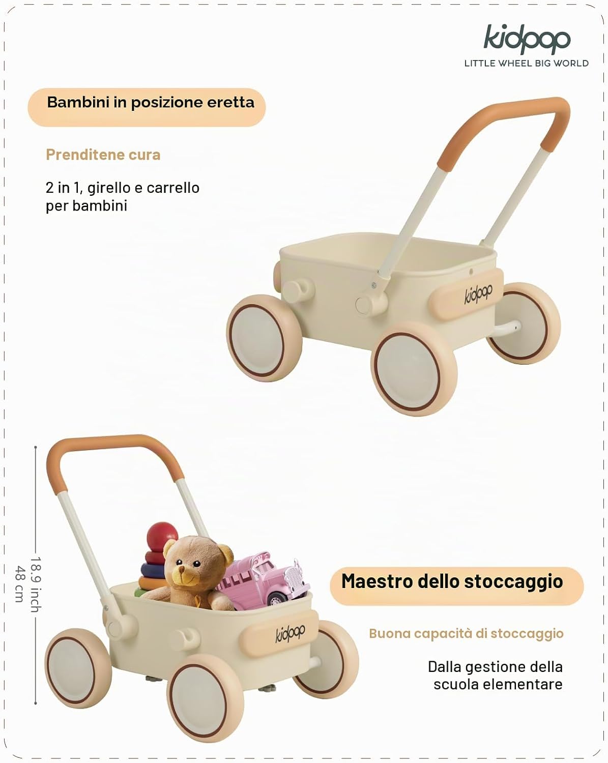 Thumbnail 2 de Kidpop PULA girello 2 in 1 per bambini 6-18 mesi – carrello portaoggetti, peso massimo 15 kg, Bianco