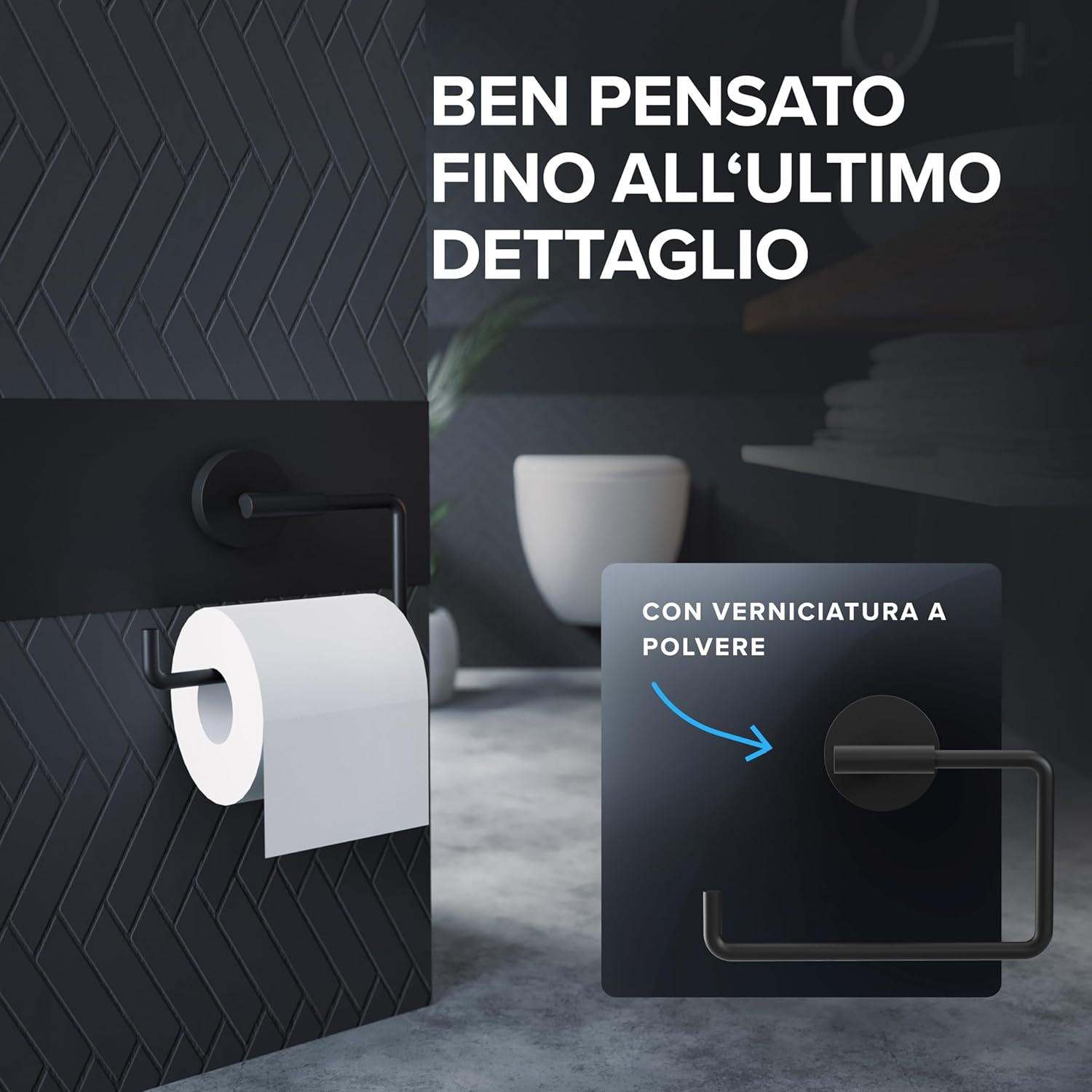 Thumbnail 4 de Portarotolo Ovimar Tromoy per foratura nero – Portarotolo autoadesivo in acciaio inox, con chiusura soft-close