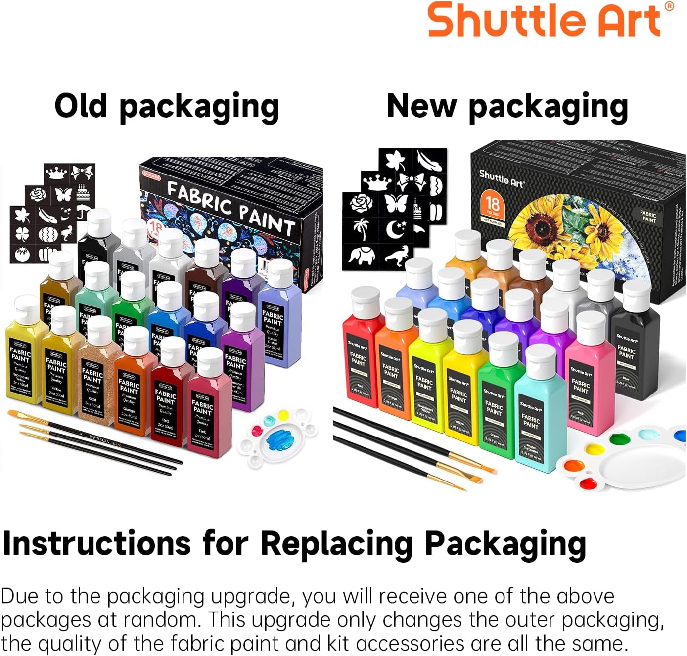 Thumbnail 6 de Shuttle Art Fabric Paint Permanent for Clothes – 18 Colour Set (60ml) with Brushes, Palette & Stencils
