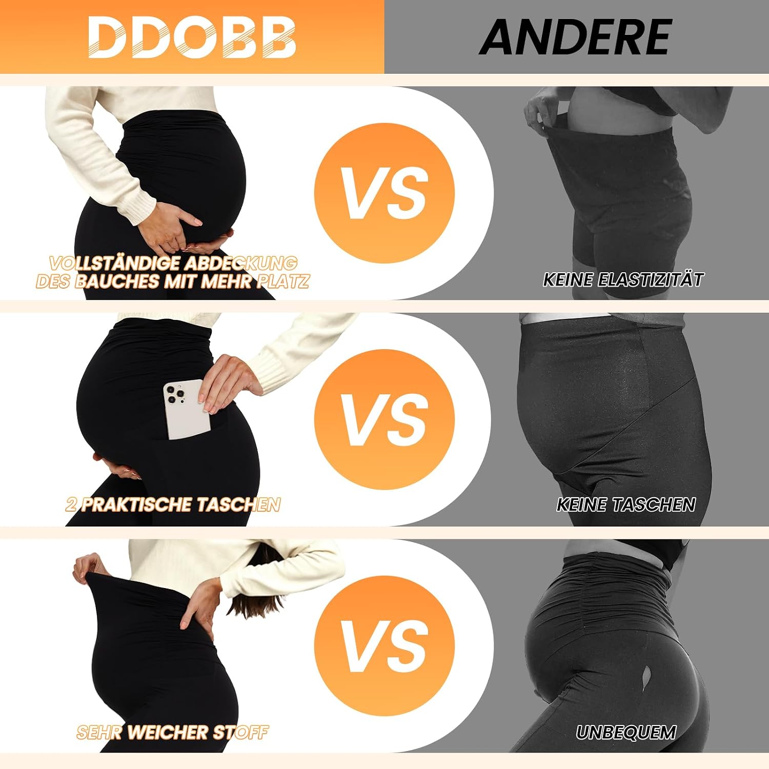 Detalle 2 de DDOBB Damen Umstandsleggings High Waist mit Taschen đ
