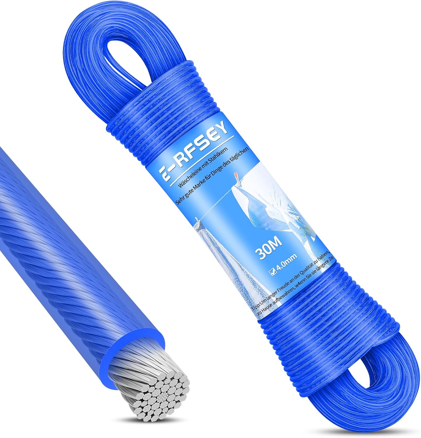 Detalle de E-RFSEY Wäscheleine-father stalen waslijn 30 m, 4 mm, blauw