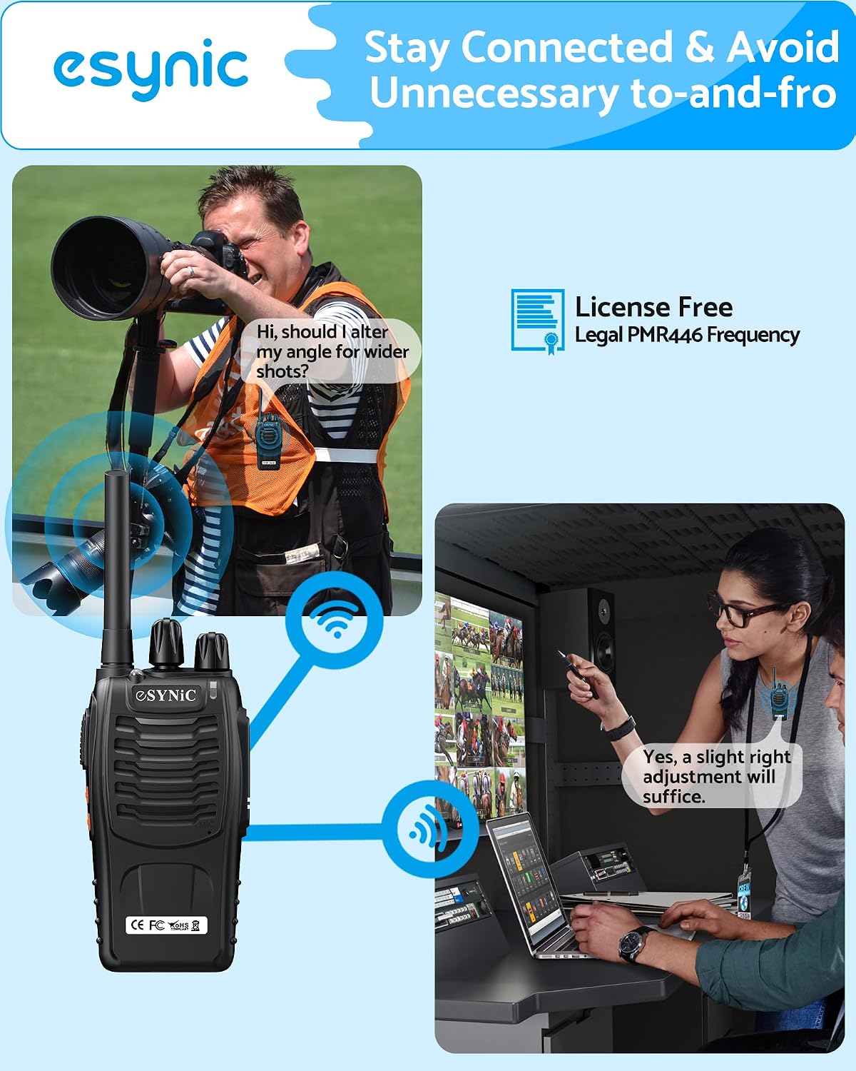 Thumbnail 2 de eSynic 2PESY082 PMR446 Two-Way Radios, 16 Channels, USB Charging
