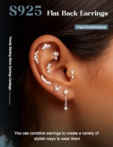 Detalle de Adramata Ohrstecker Silber 925 Helix – hypoallergene Piercings mit CZ-Verzierung