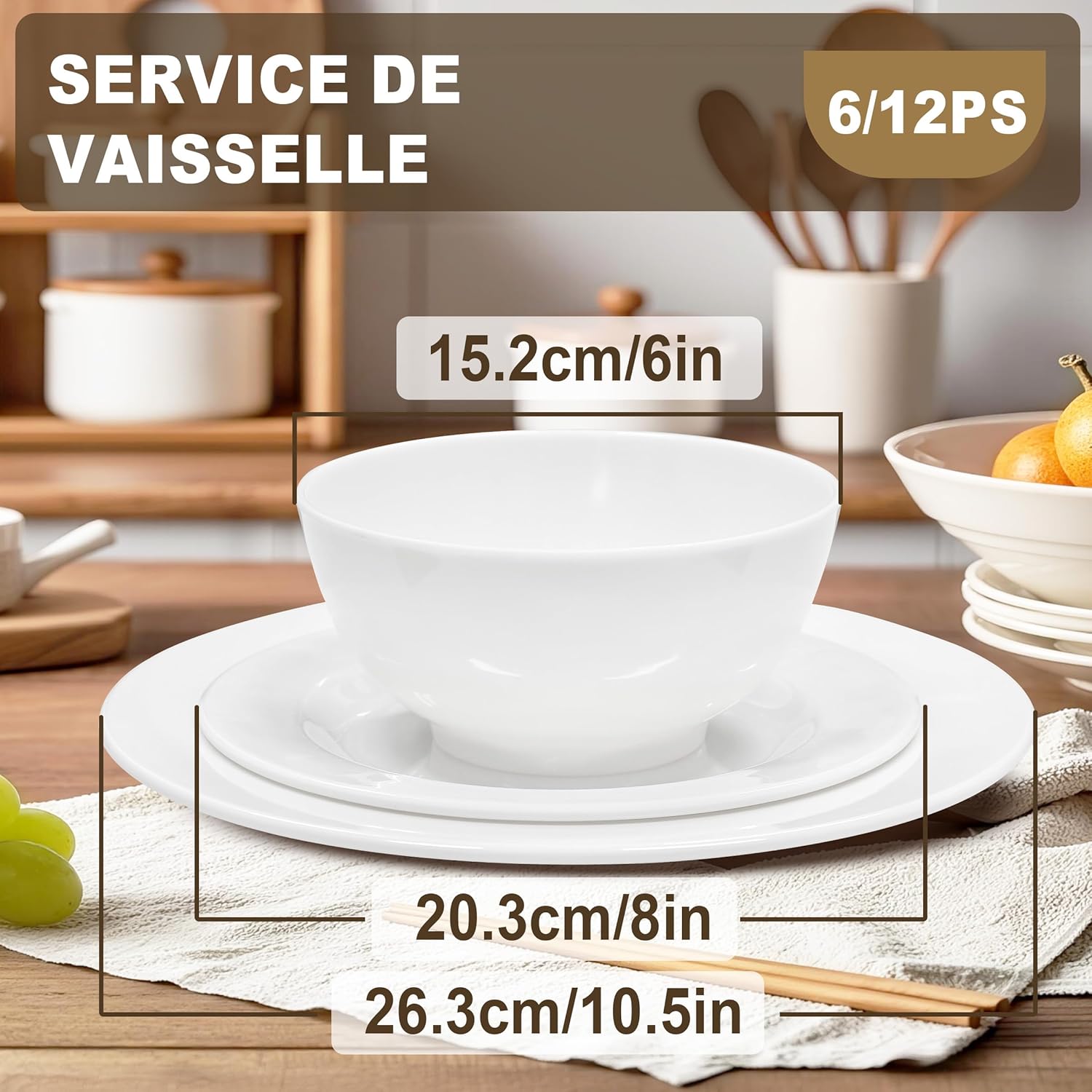 Detalle 2 de 12 assiettes et bols 36 pièces