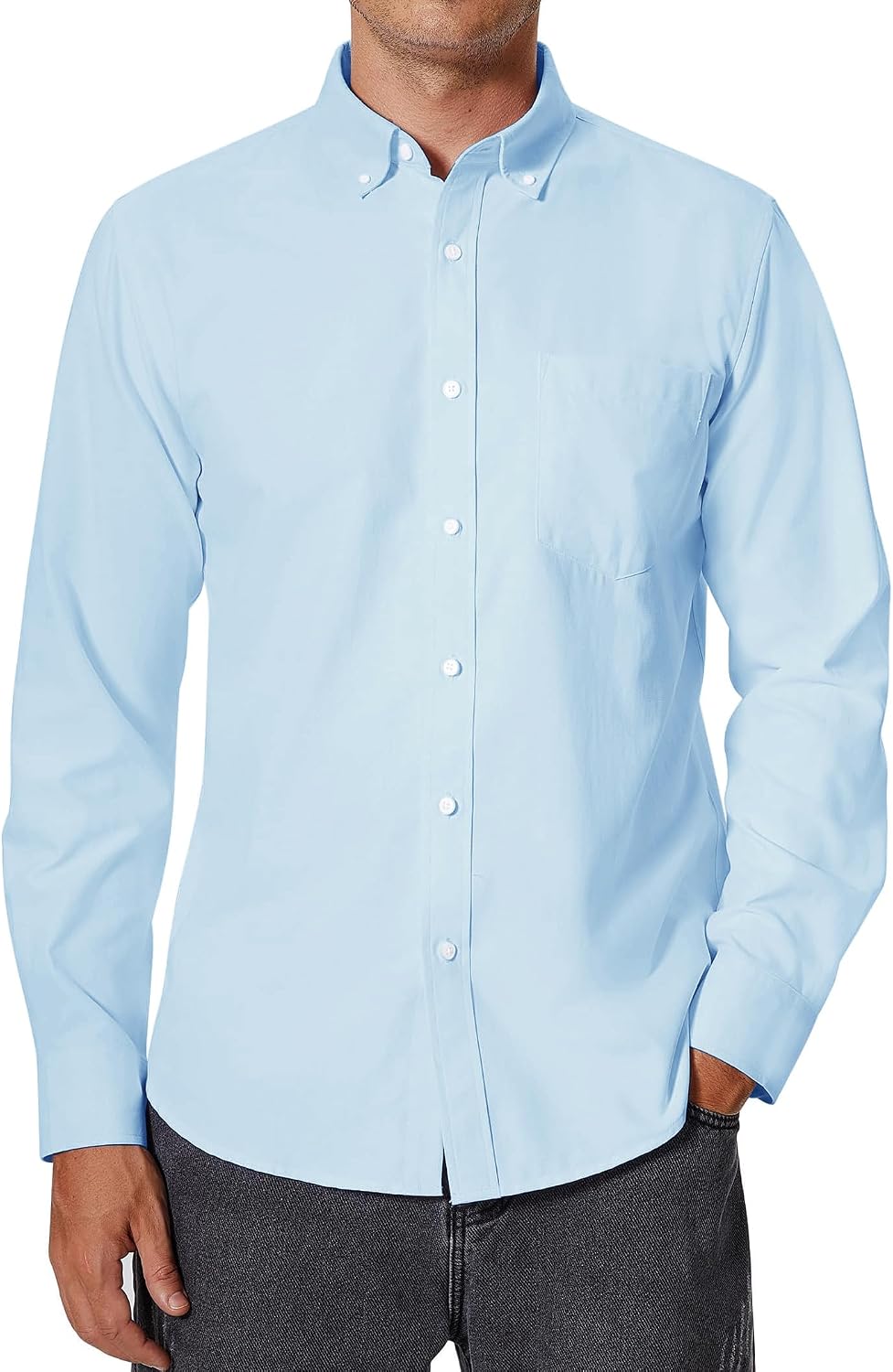 Thumbnail 5 de siliteelon Men’s Oxford Shirt Long Sleeve Smart Casual Plain Regular Fit with Pocket