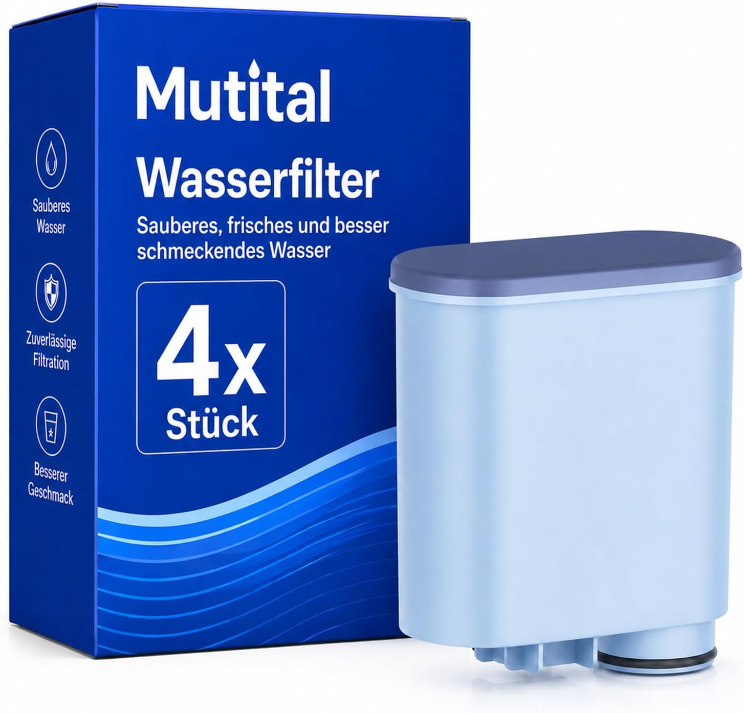 Detalle de Mutital 4er-Pack Wasserfilter für Philips AquaClean (CA6903) – Ersatzfilter für Kaffeevollautomaten