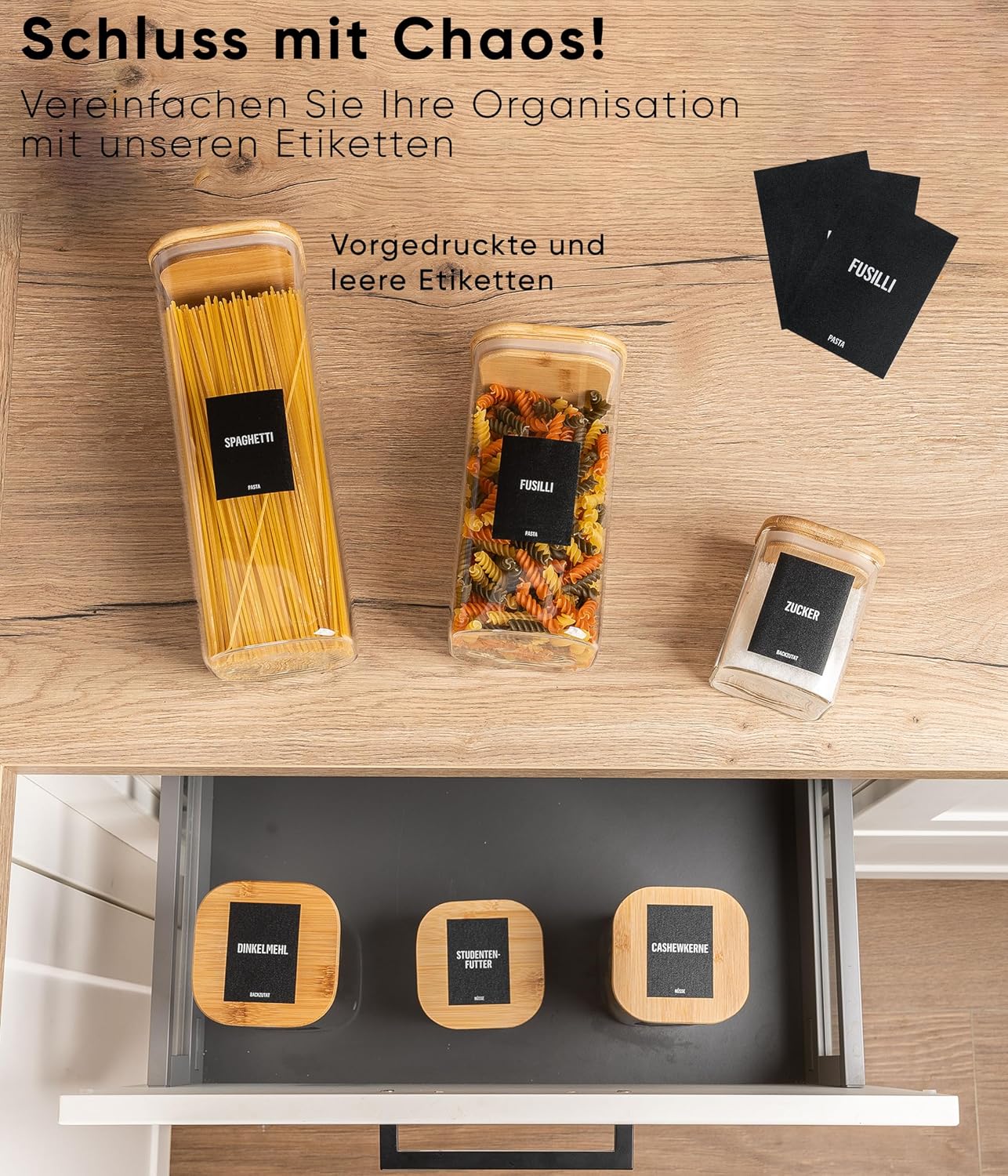 Thumbnail 6 de Deco haus Vorratsgläser 6er Kombi-Set mit luftdichtem Deckel, Etiketten – Glasbehälter für Mehl, Müsli & Co.