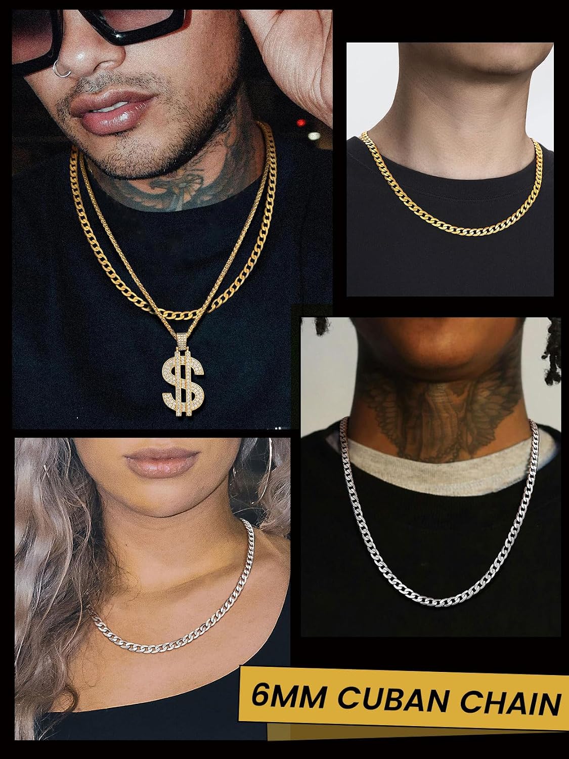 Thumbnail 6 de GOLDCHIC JEWELRY Flat Cuban Chain Necklace (316L Stainless Steel) – 4mm/6mm/9mm in lengths from 36 to 76 cm