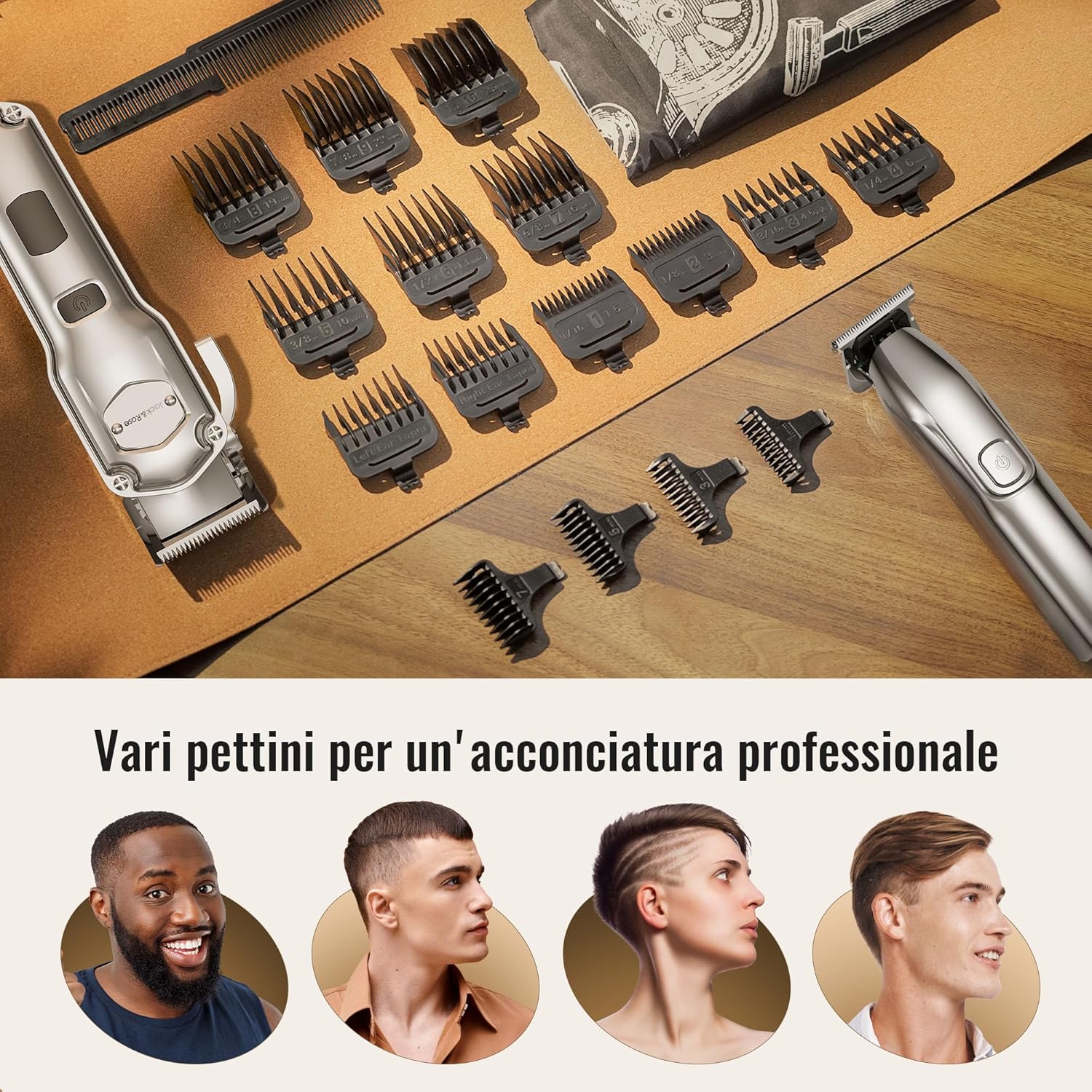Detalle de Jack & Rose Tagliacapelli uomo professionale con lama a T (T-blade) – set regolabarba e rifinitura IPX7