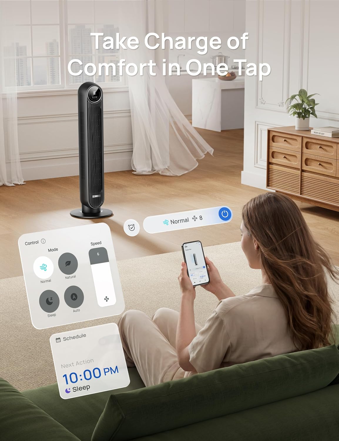 Thumbnail 6 de DREO 20dB Smart Silent Tower Fan with Remote and App Control