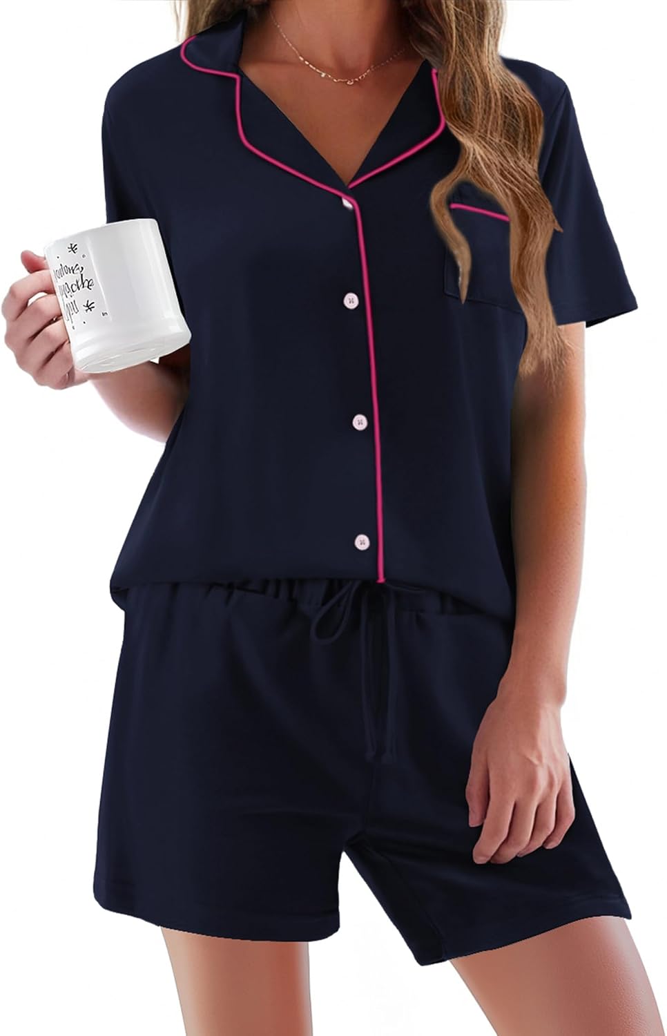 Ekouaer Pigiama Donna Estivo in 2 Pezzi: Camicia Notte Corta a V e Pantaloncini, Comfort Leggero