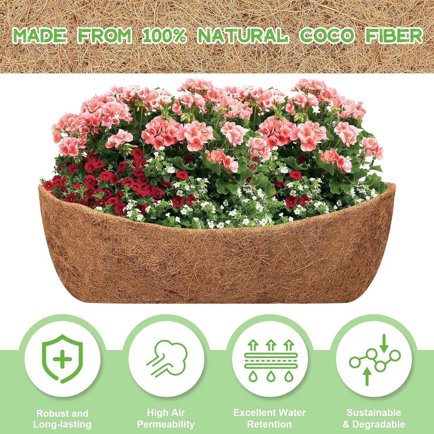 Thumbnail 2 de Riare 4Pcs Trough Coco Coir Liners 30Inch – Natural Coco Fibre Pot Liners (4-Pack)