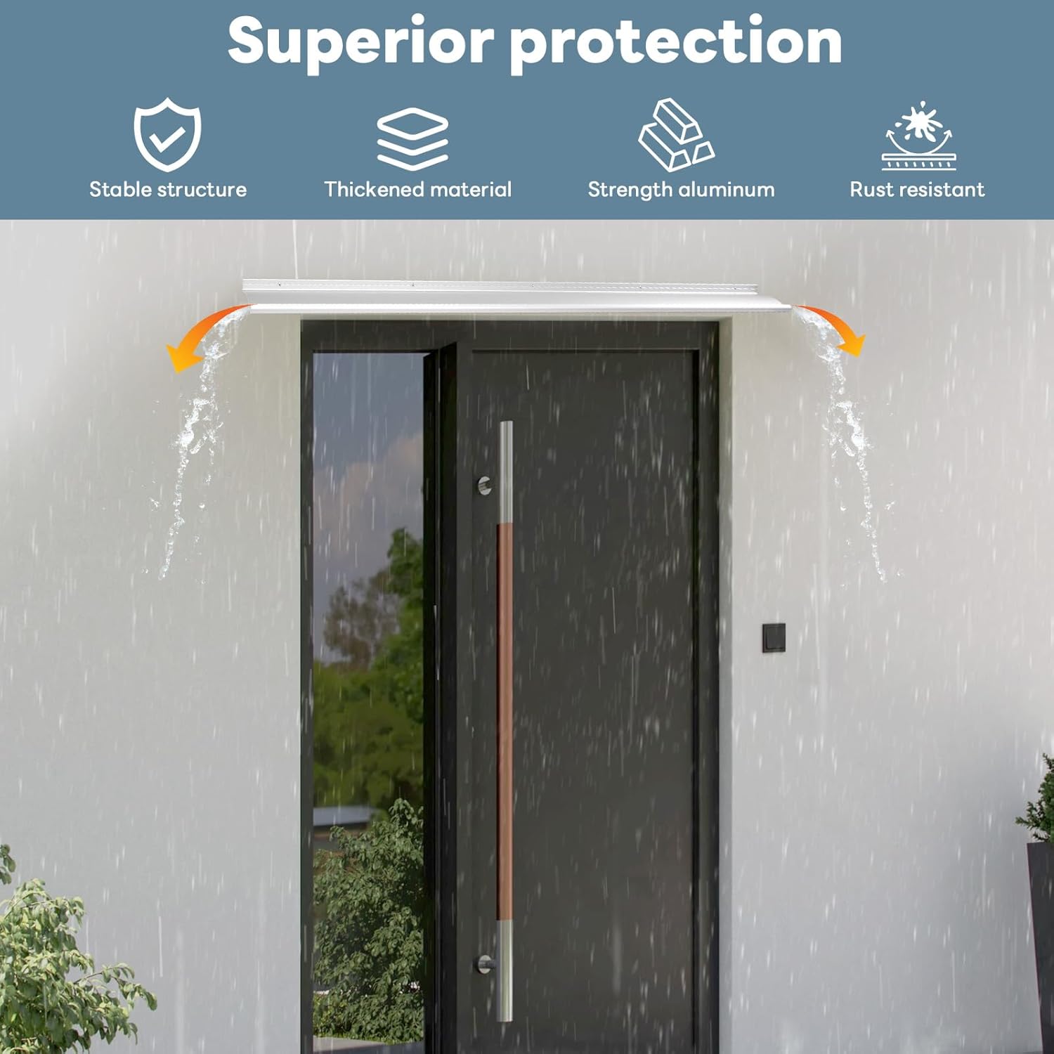 Thumbnail 6 de Orechic Heavy-Duty Aluminum Door Rain Drip Guard (52" x 4" x 0.8"), Extra-Wide 4" Coverage in Silver