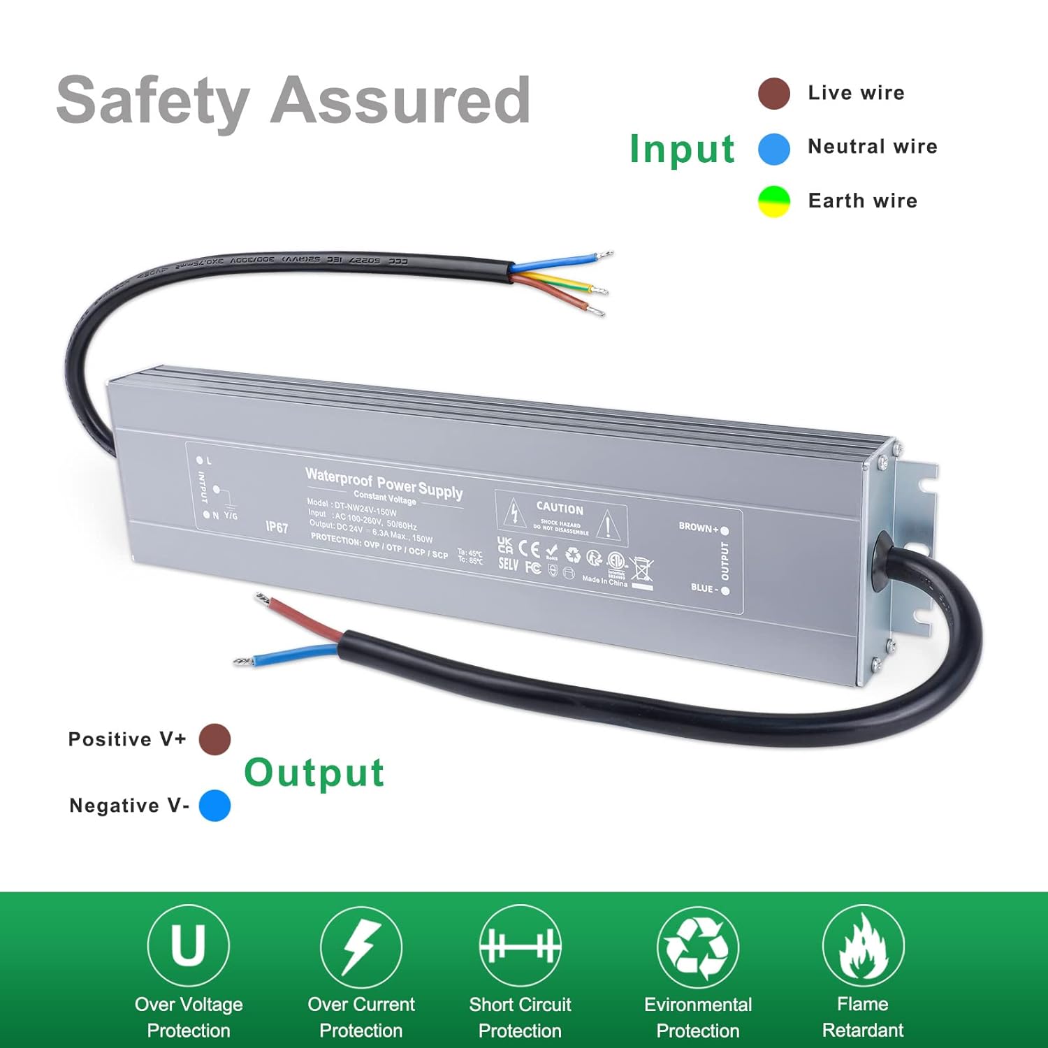 Detalle de REYLAX LED Driver 24V 150W IP67 Outdoor Transformer for Garden Lighting