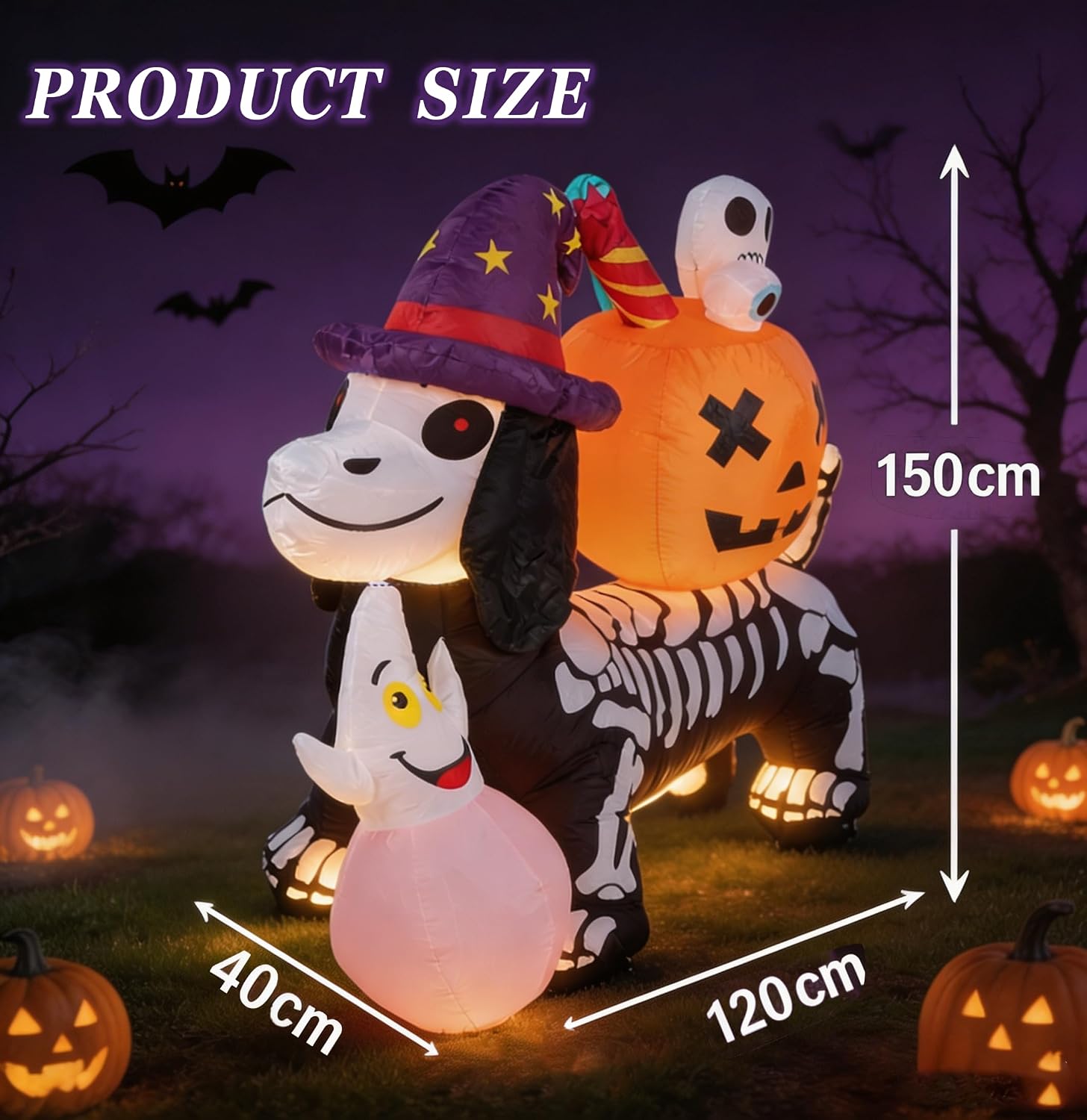 Detalle de Mrerthos 5FT Inflatable Skeleton Dachshund with Pumpkin, Light-Up Halloween Decor