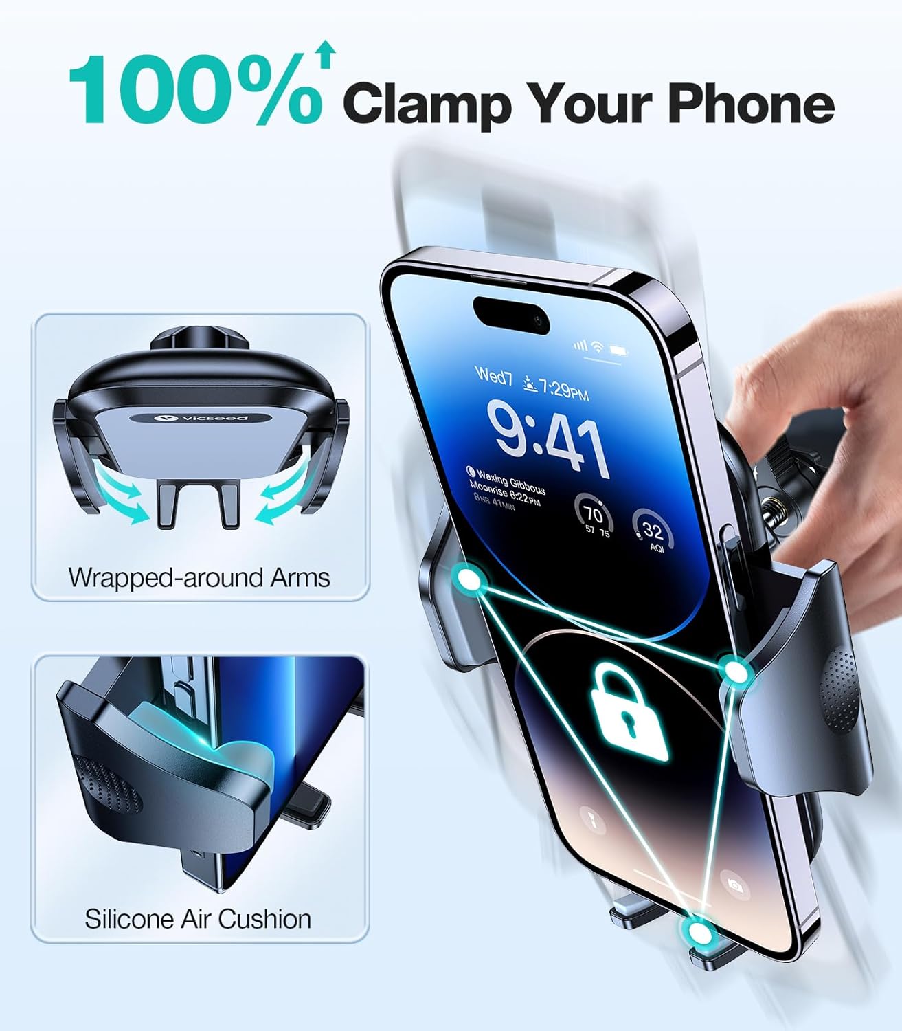 Thumbnail 2 de VICSEED Upgrade Ultra Stable Car Phone Holder Mount with Double Lock Metal Clip (Universal Air Vent Mount)