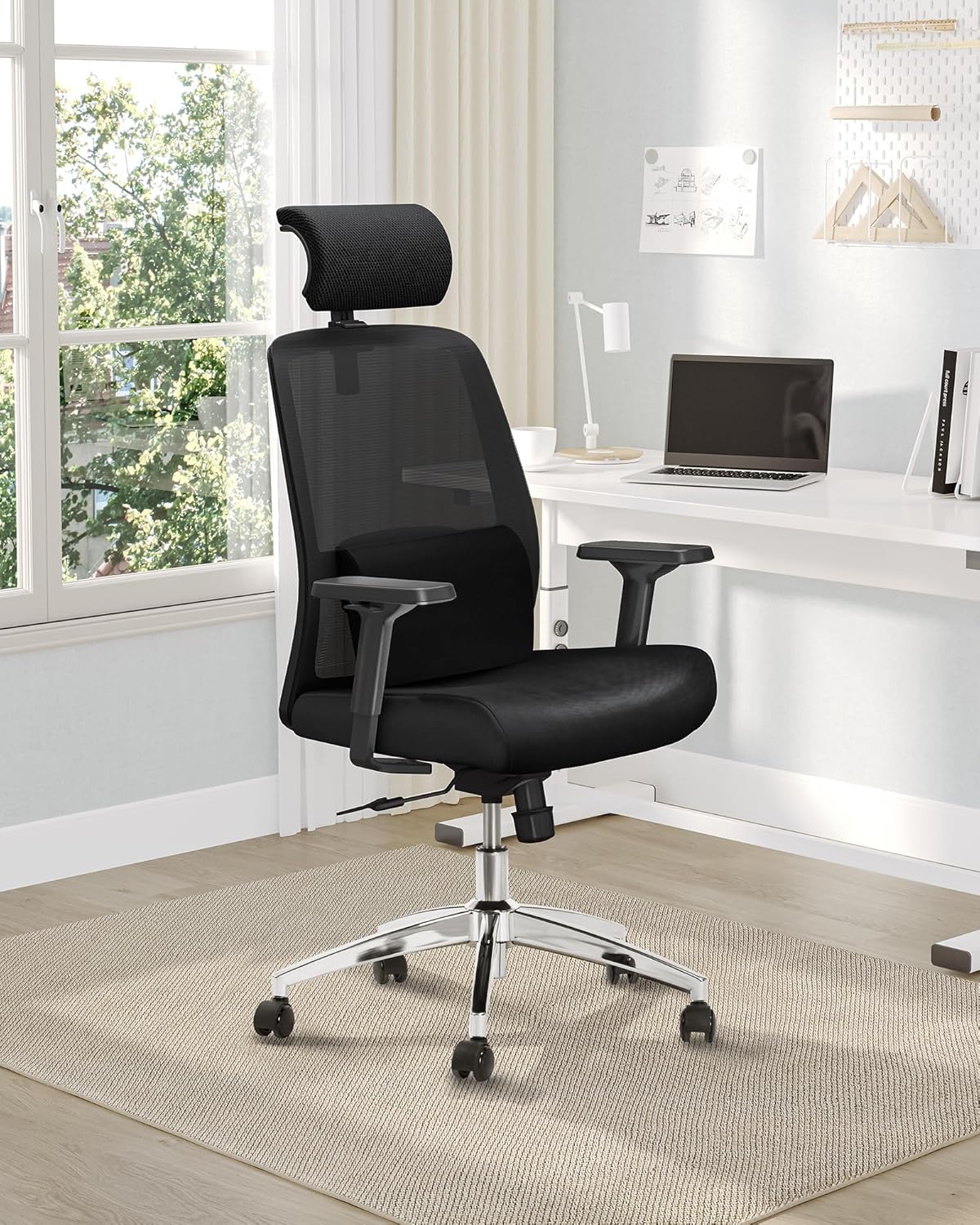 Thumbnail 1 de Hzuaneri Chaise de bureau ergonomique ON00199B avec appui-tête et soutien lombaire réglables (jusqu’à 150 kg), noir