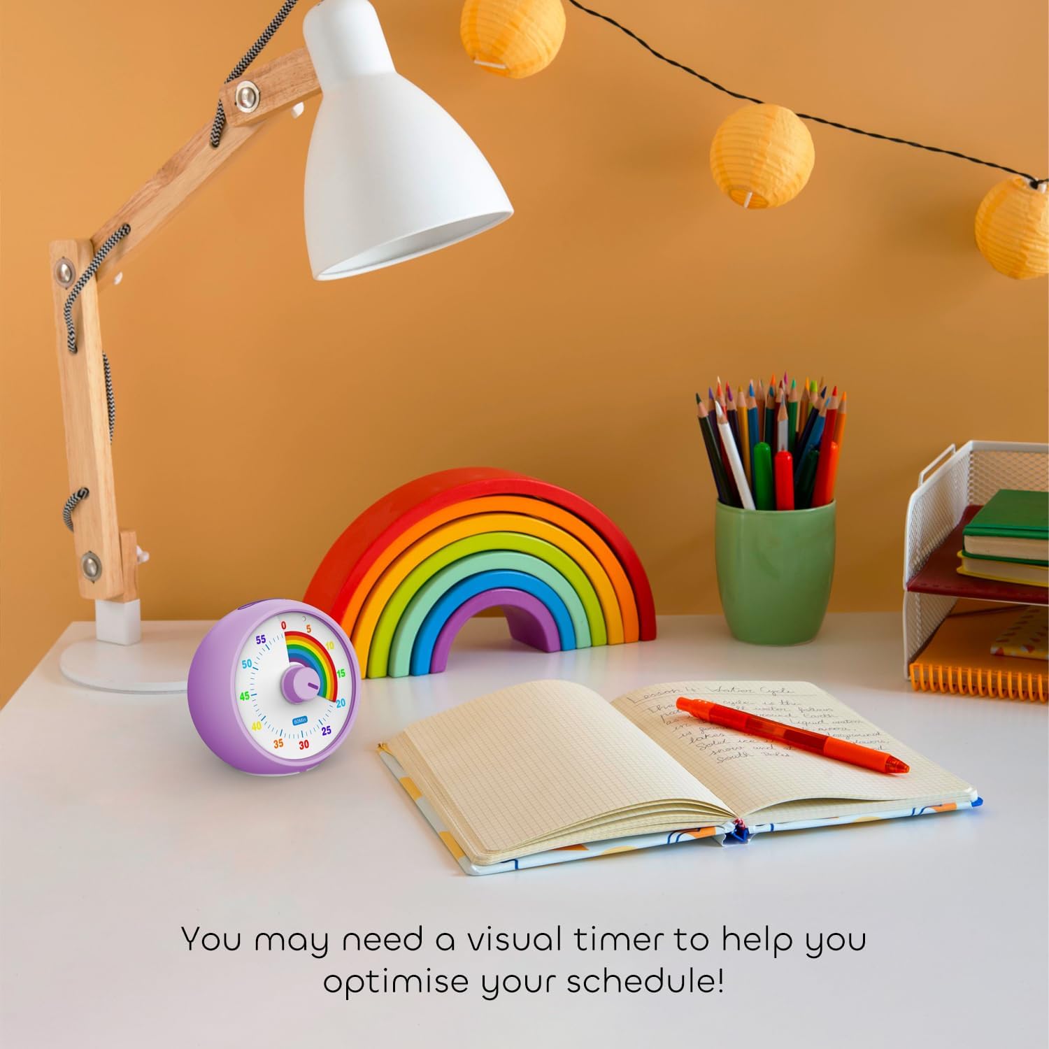 Detalle 2 de Visual Timer for Kids, 60-Minute Countdown (Purple Rainbow) – Silent Desk Timer for Time Management
