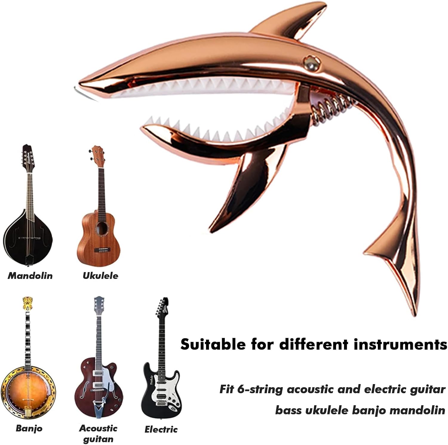 Detalle 1 de UPELLA Shark UP-SC4 Guitar Capo with Zinc Alloy Body and Velvet Bag