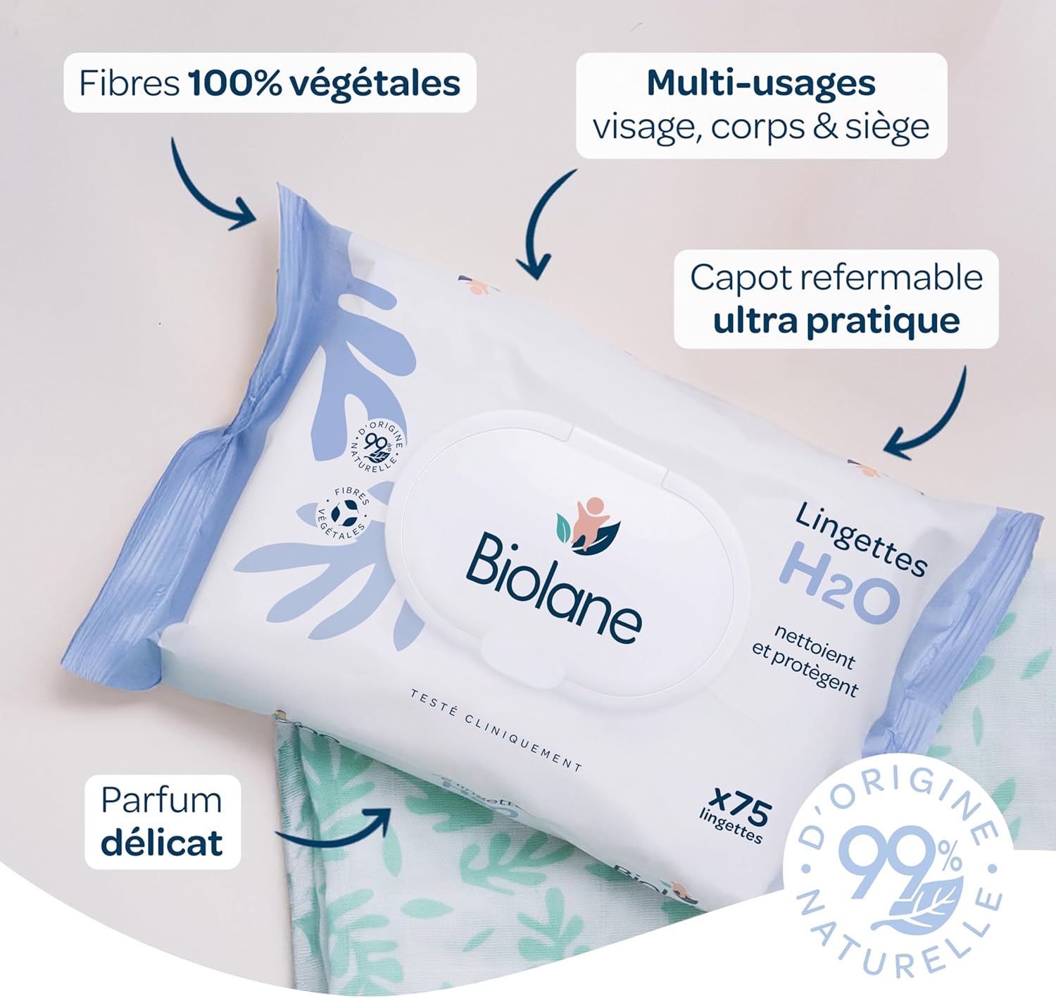 Thumbnail 1 de Biolane Lingettes bébé à l’eau – 900 lingettes (lot de 12 x 75), sans rinçage, dès la naissance