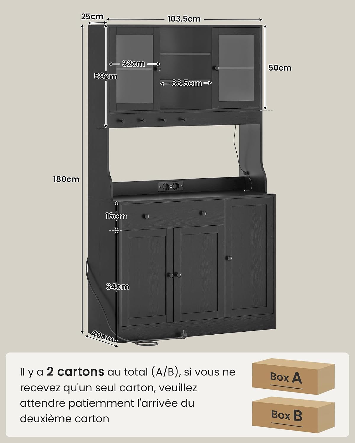 Detalle 1 de Meuble Buffet Cuisine 103,5x40x180 cm Noir