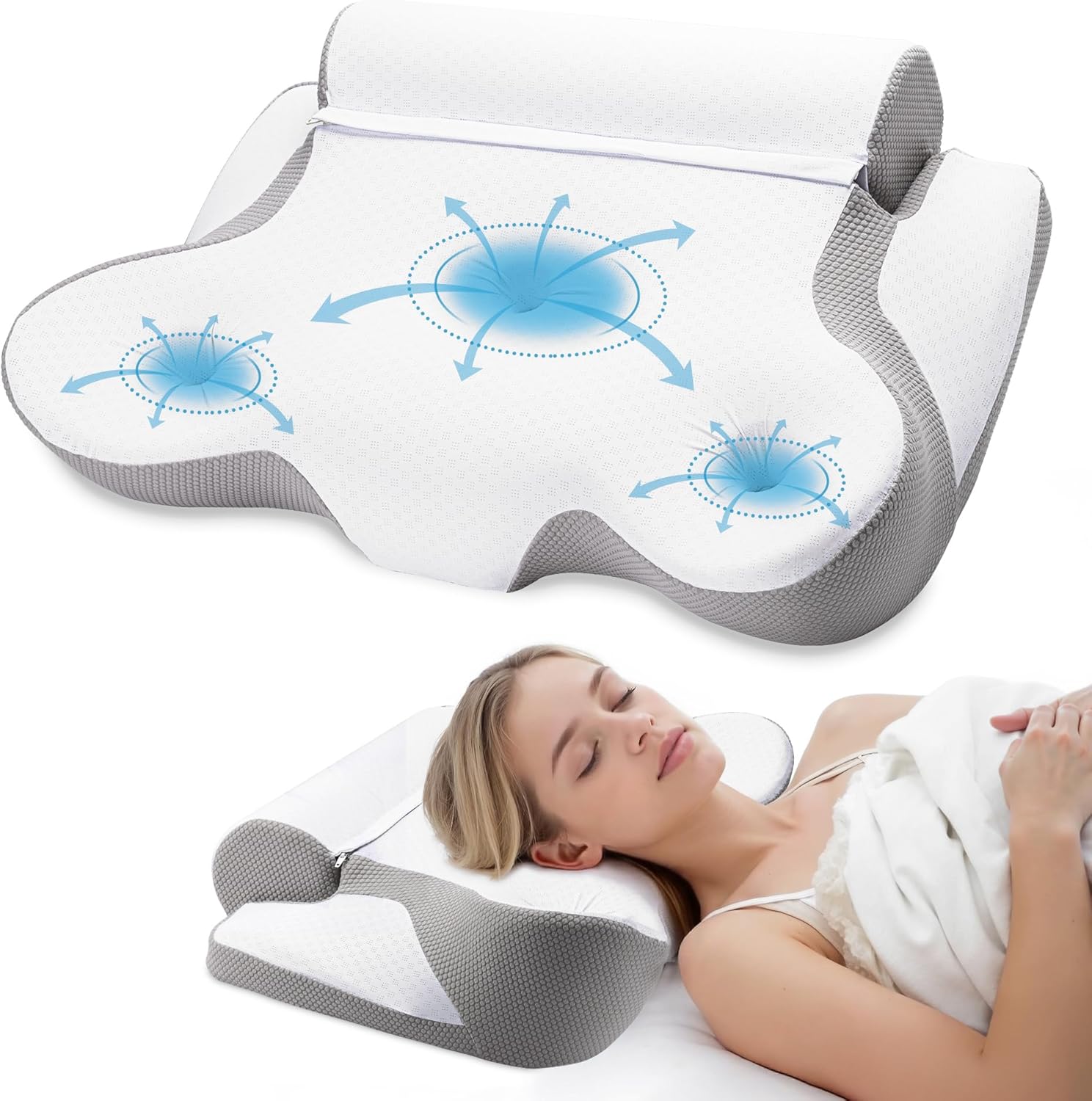 Thumbnail 6 de TopEsct Cuscino Cervicale 2 in 1 in memory foam per dormire (cuscino cervicale + cilindrico) grigio