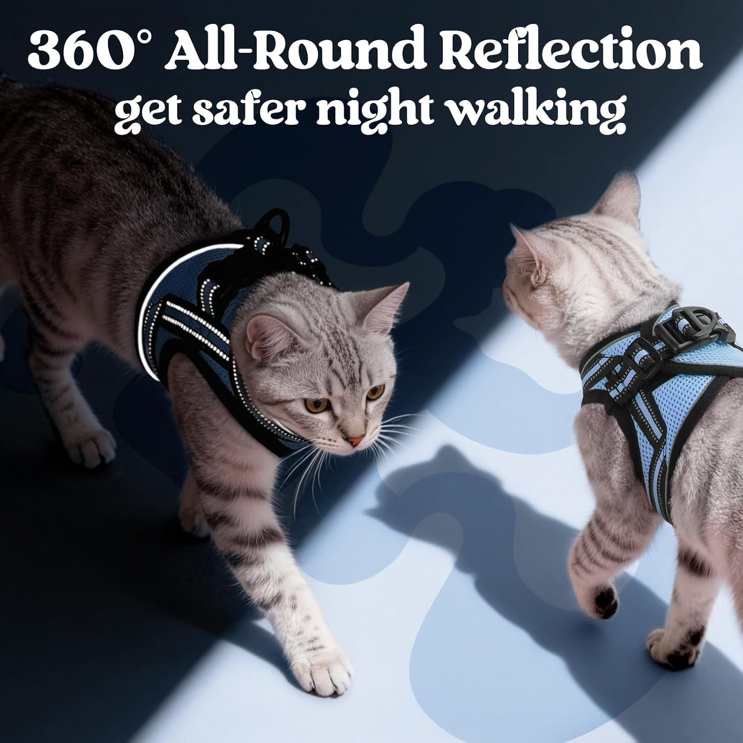 Detalle de Rabbitgoo Cat Harness and Lead Set — Escape-Proof Vest with Reflective Leash (Medium, Light Blue)