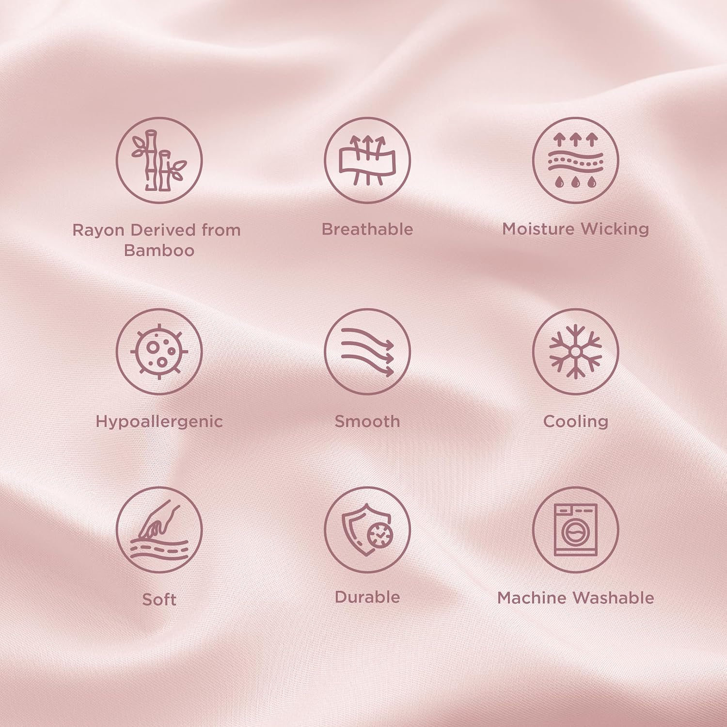 Detalle de Bedsure King Pillowcases, Bamboo-Derived Rayon, Cooling Feel, Pink, Set of 2