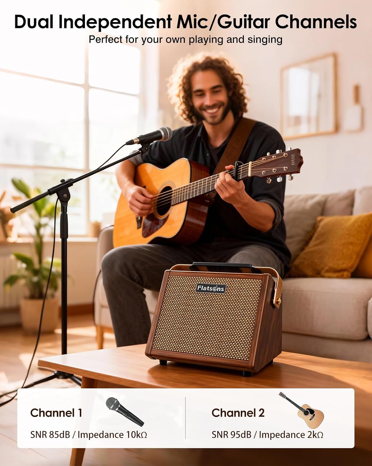 Detalle de Flatsons Crush20 20W Rechargeable Acoustic Guitar Amp with Dual Inputs
