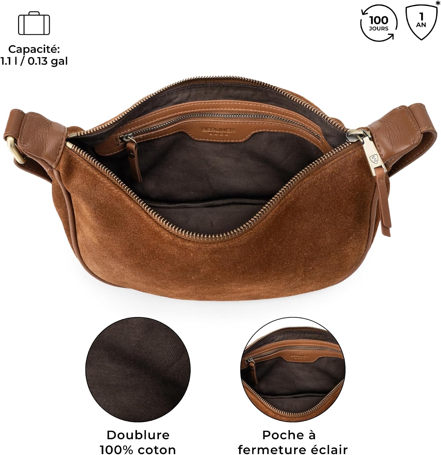 Detalle de Berliner Bags Sac à main porté épaule femme Luna en suède