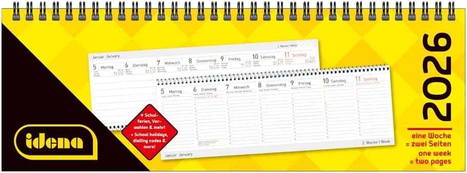 Detalle 2 de Idena 12059 bureaukalender 2026, liggend met weekindeling en spiraalbinding