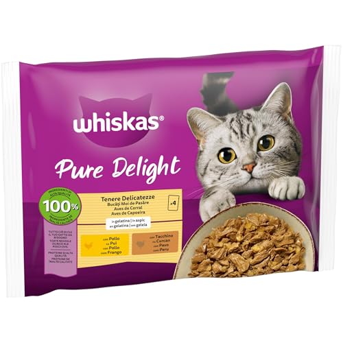 Detalle de WHISKAS PURE DELIGHT Cibo Umido in Gelatina per Gatti Adulti 4x85g Selezione Delicata