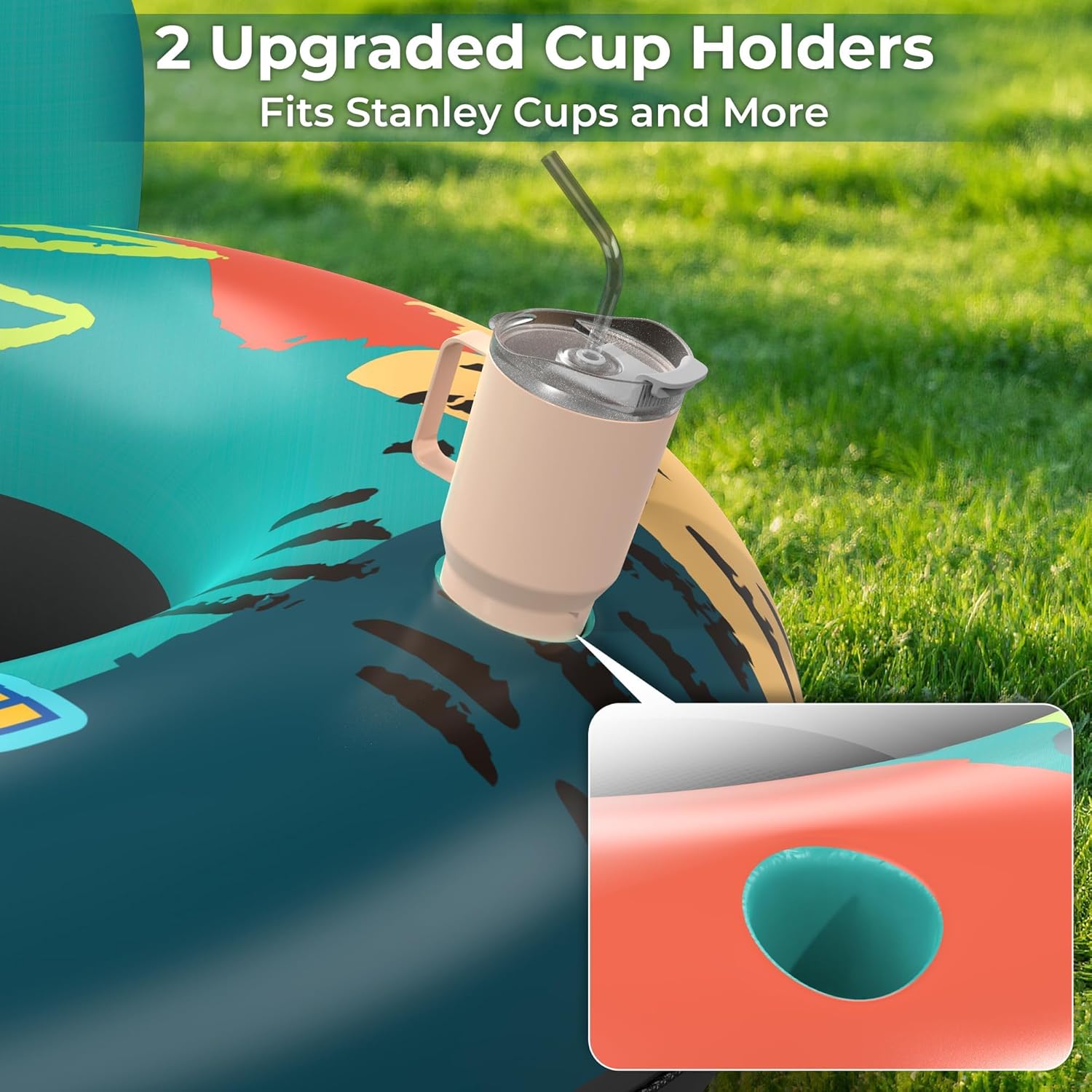 Detalle 2 de 53-Inch Heavy-Duty River Tube Float for Adults with Built-In Cup Holders and Ergonomic Backrest