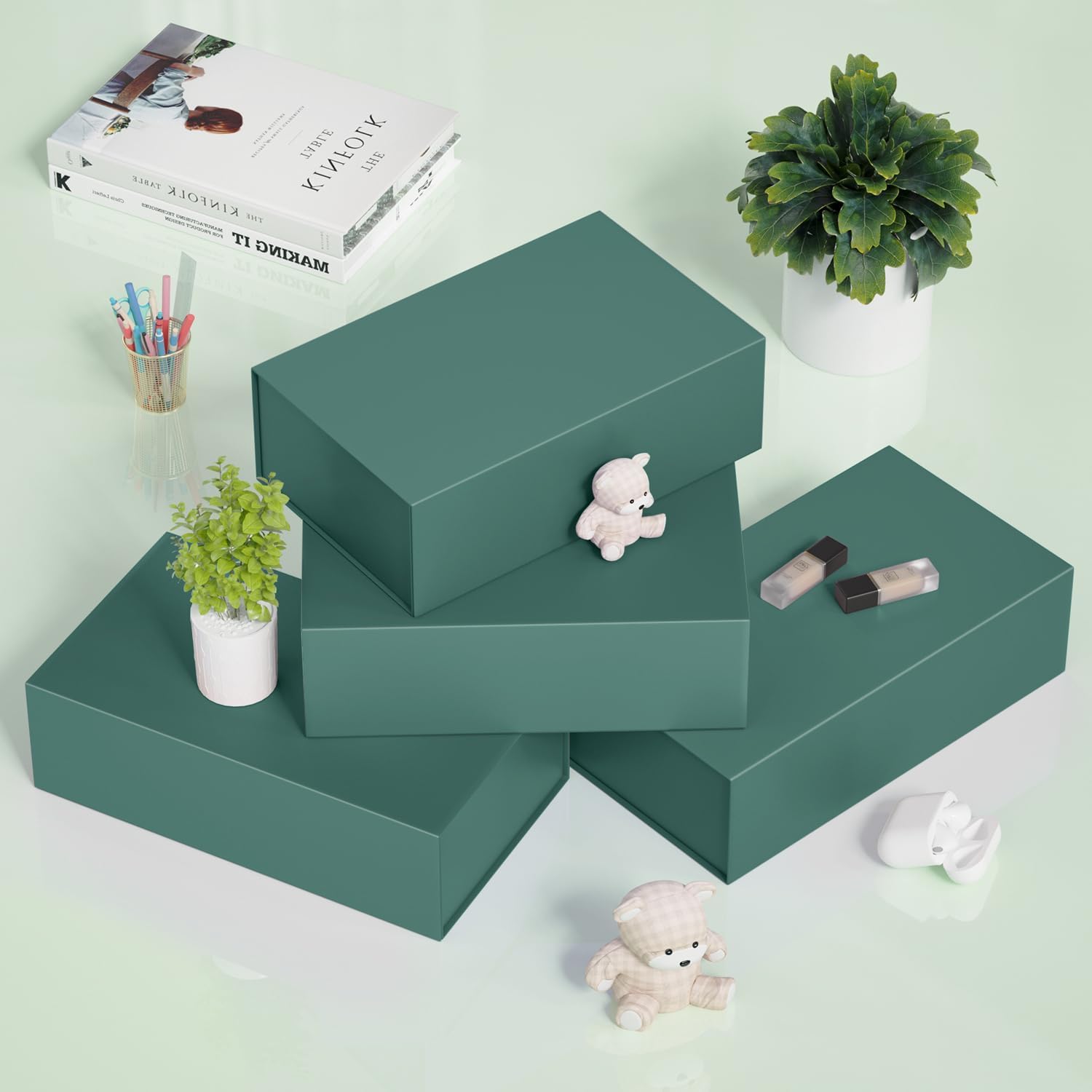 Thumbnail 5 de 2er Set Geschenkbox mit Deckel (24x15x7,6 cm), magnetischer Verschluss & klappbar – grün