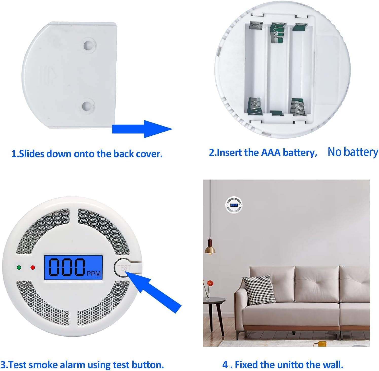 Thumbnail 3 de Mini Battery-Powered Carbon Monoxide Detector (CO Alarm) with LCD Display, EN 50291 Compliant, 4 Pack