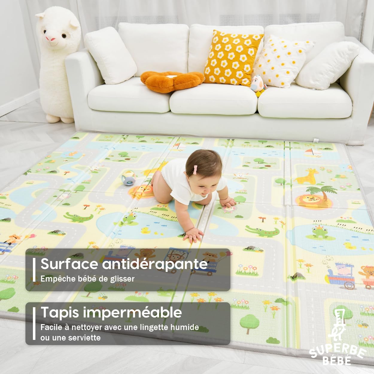 Thumbnail 2 de Tapis d'éveil bébé pliable épais réversible 180x200 cm – Tapis de jeu XXL en mousse