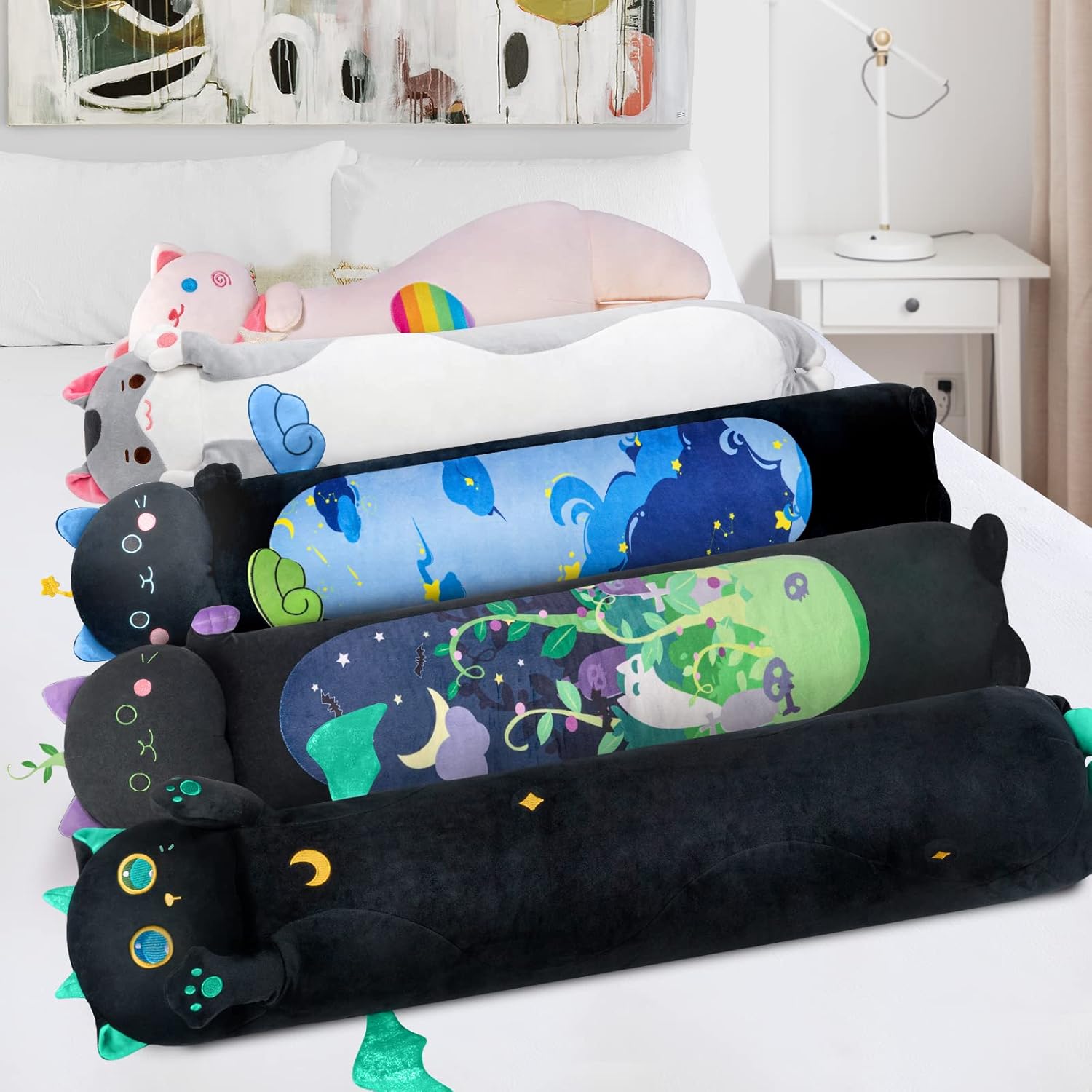 Detalle 2 de Mewaii 50CM Chat Peluche Kawaii – Coussin Long Oreiller Doux etConfort pour Cadeau