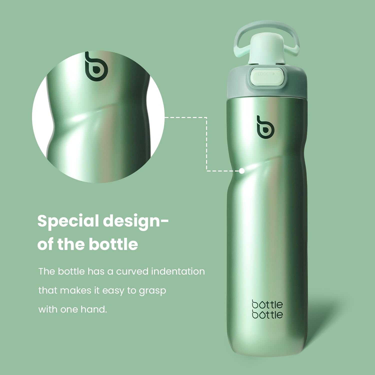 Detalle de BOTTLE BOTTLE Insulated 24 oz Green stainless steel sports water bottle with flip-top lids