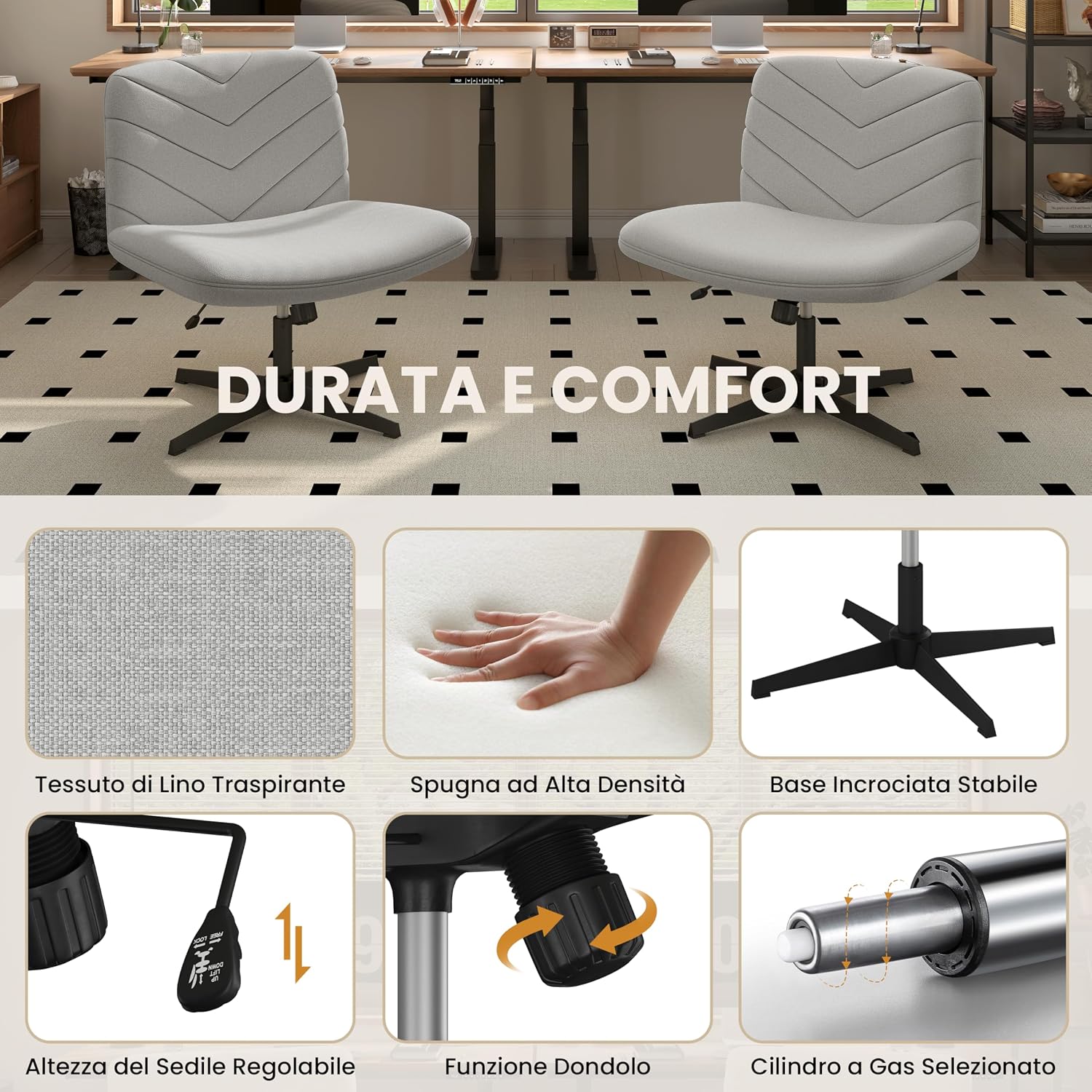 Thumbnail 4 de Yaheetech Sedia Ufficio Senza Braccioli – Seduta comoda, altezza regolabile, base in metallo robusta