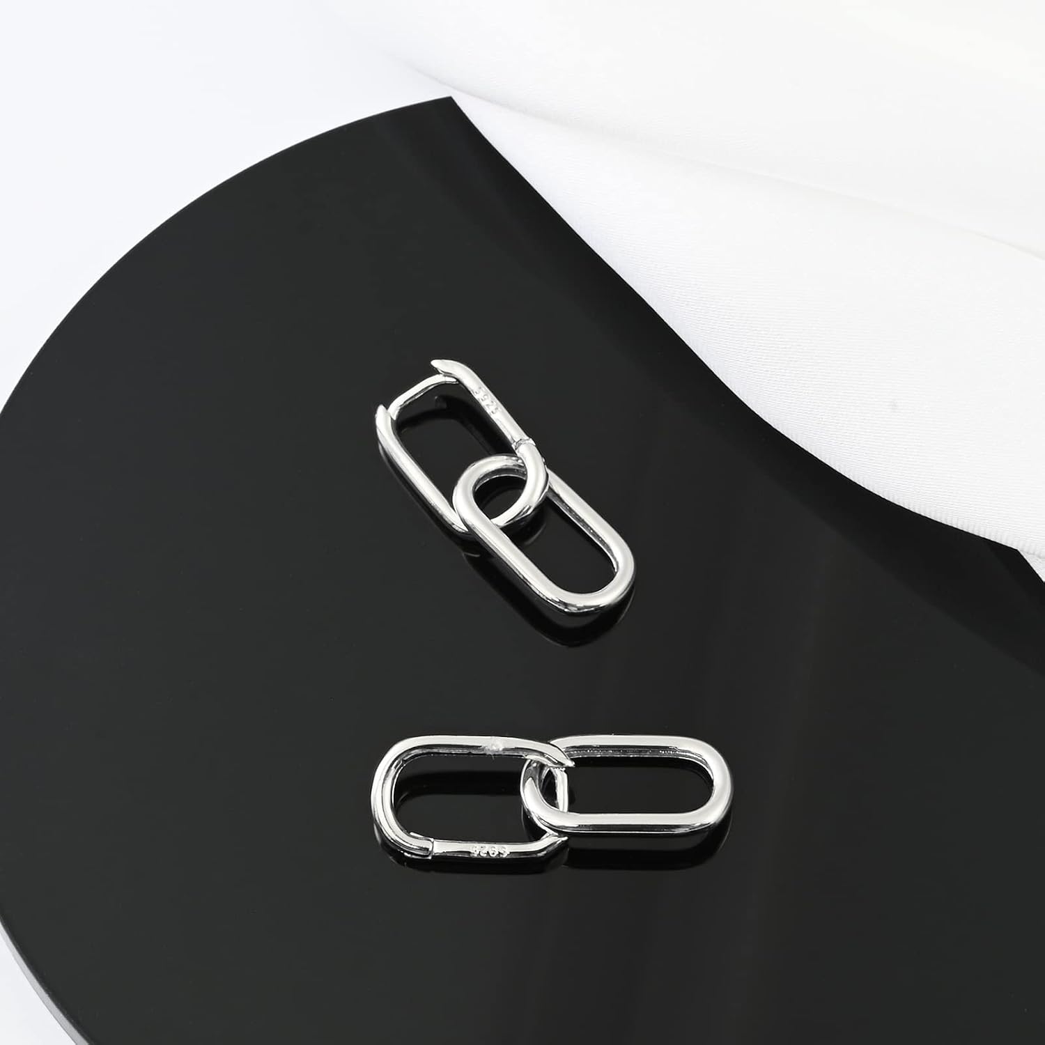 Detalle de Weviway 925 Sterling Silver Double Ring Oval Huggie Hoop Earrings
