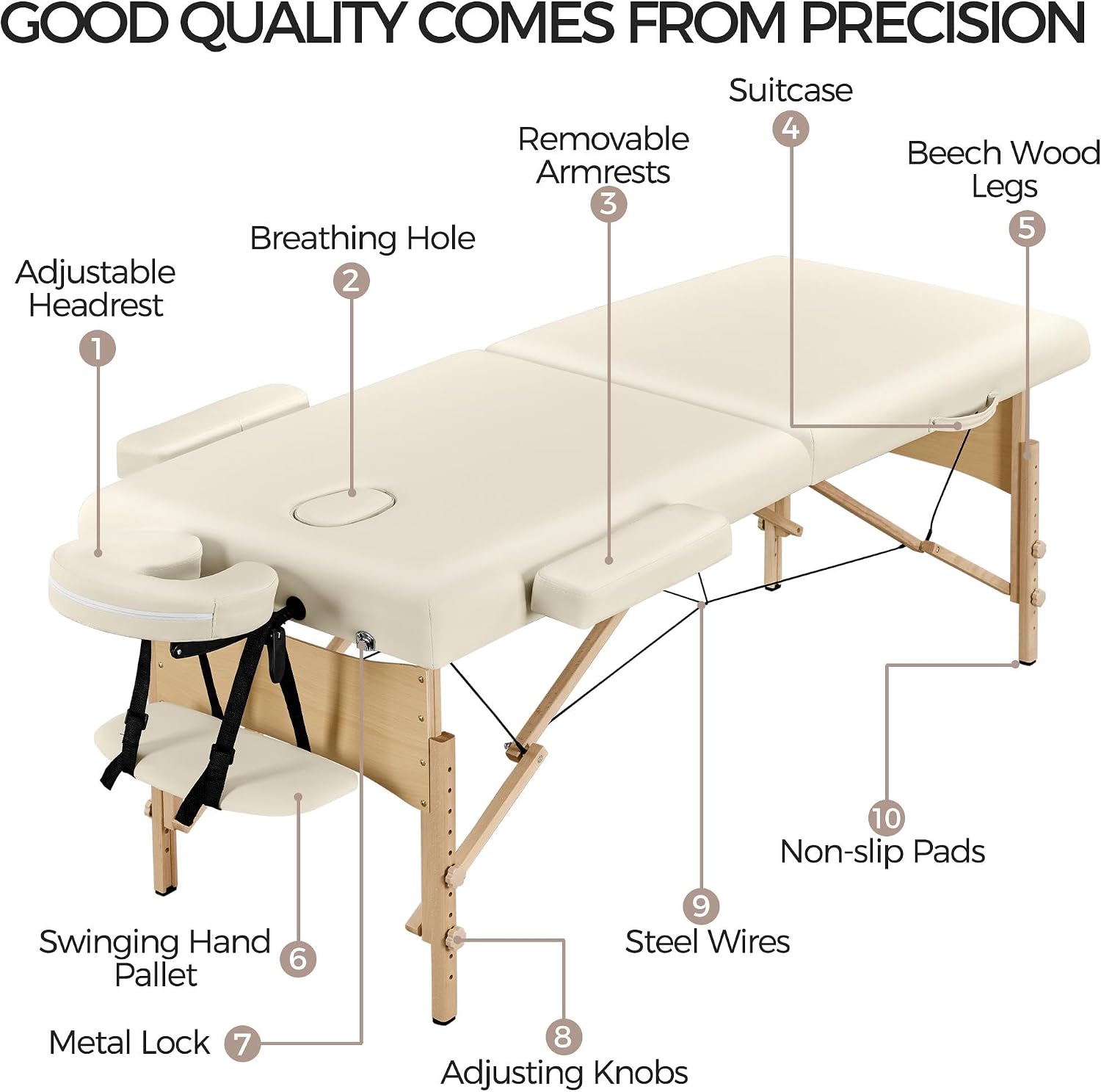 Detalle 2 de Yaheetech YTauet0001001 Folding Massage Table, 28-Inch Wide, Height-Adjustable