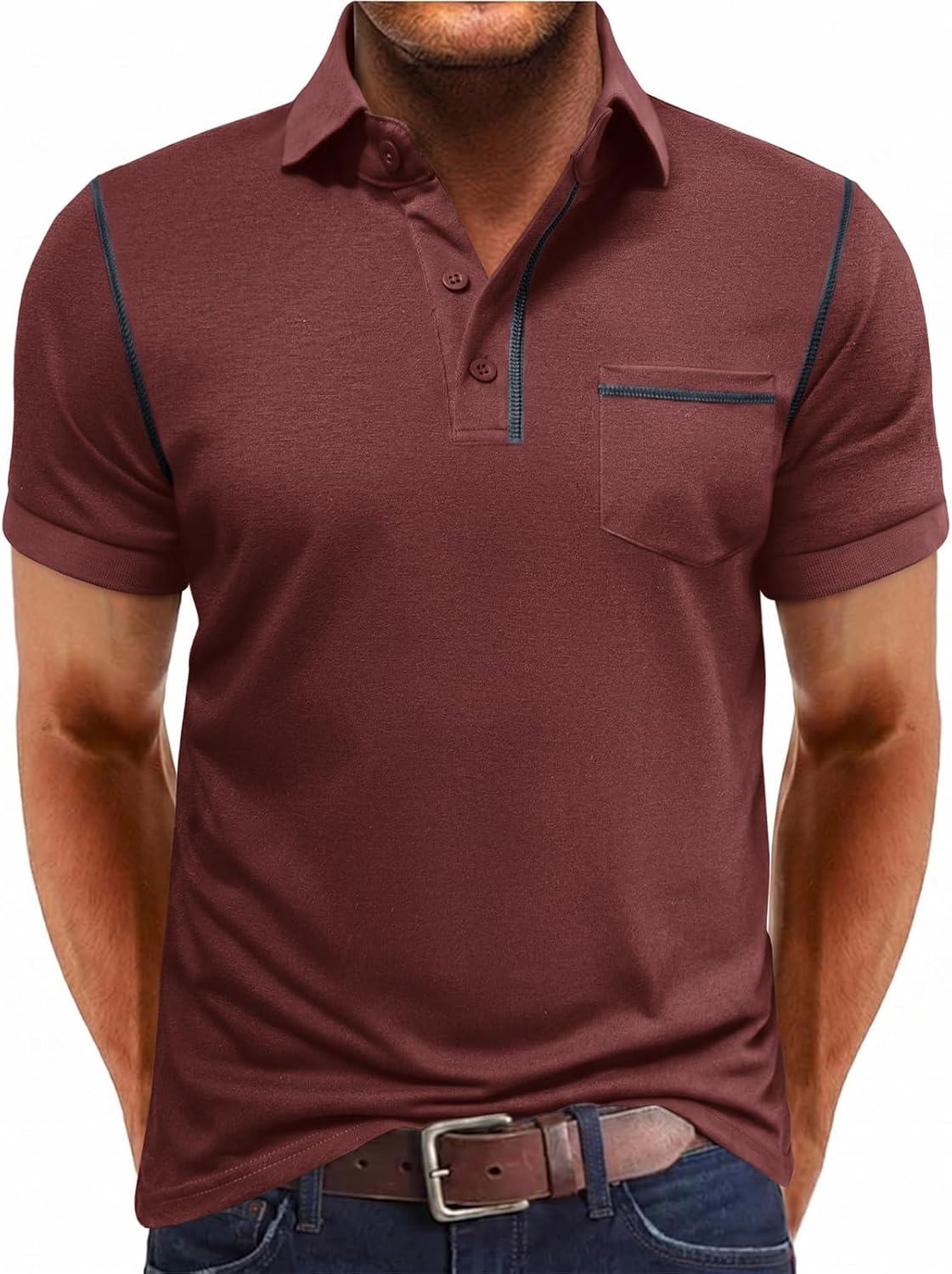 Detalle 2 de Volemo Men’s Short Sleeve Polo Shirt – Casual Golf Top in Soft Cotton Blend with Pocket